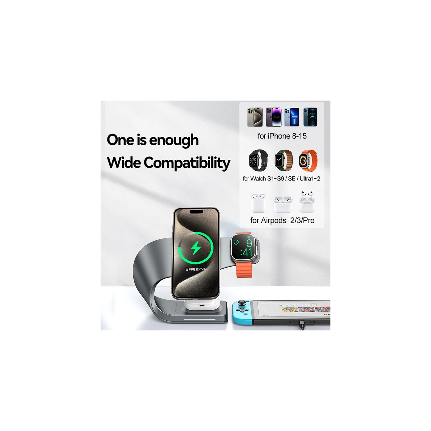 Station de chargement sans fil 3-en-1 avec MagSafe - Recharge rapide pour Apple Watch, base de chargement stable pour iPhone 15/14/13/12 Pro