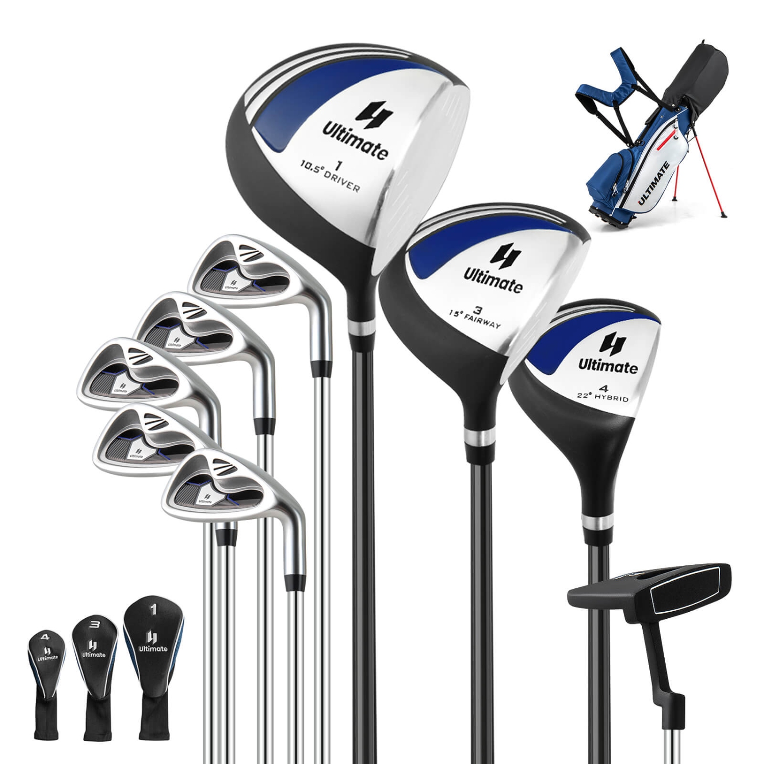 Costway 10 Pieces Men's Complete Golf Clubs Set Right Hand, Includes 460cc Alloy #1 Driver & #3 Fairway Wood & #4 Hybrid & #6/#7/#8/#9/#P Irons &