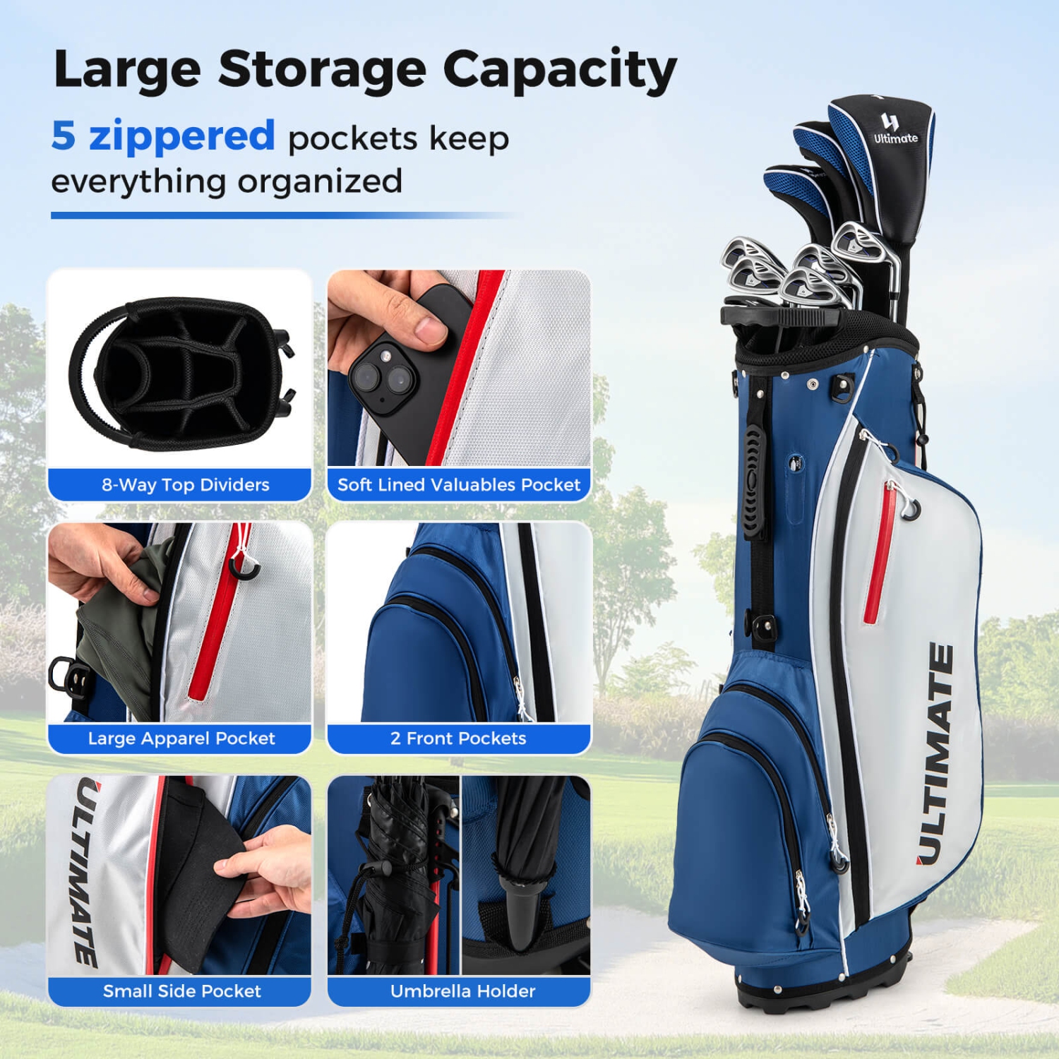 Costway 10 Pieces Men's Complete Golf Clubs Set Right Hand, Includes 460cc Alloy #1 Driver & #3 Fairway Wood & #4 Hybrid & #6/#7/#8/#9/#P Irons &