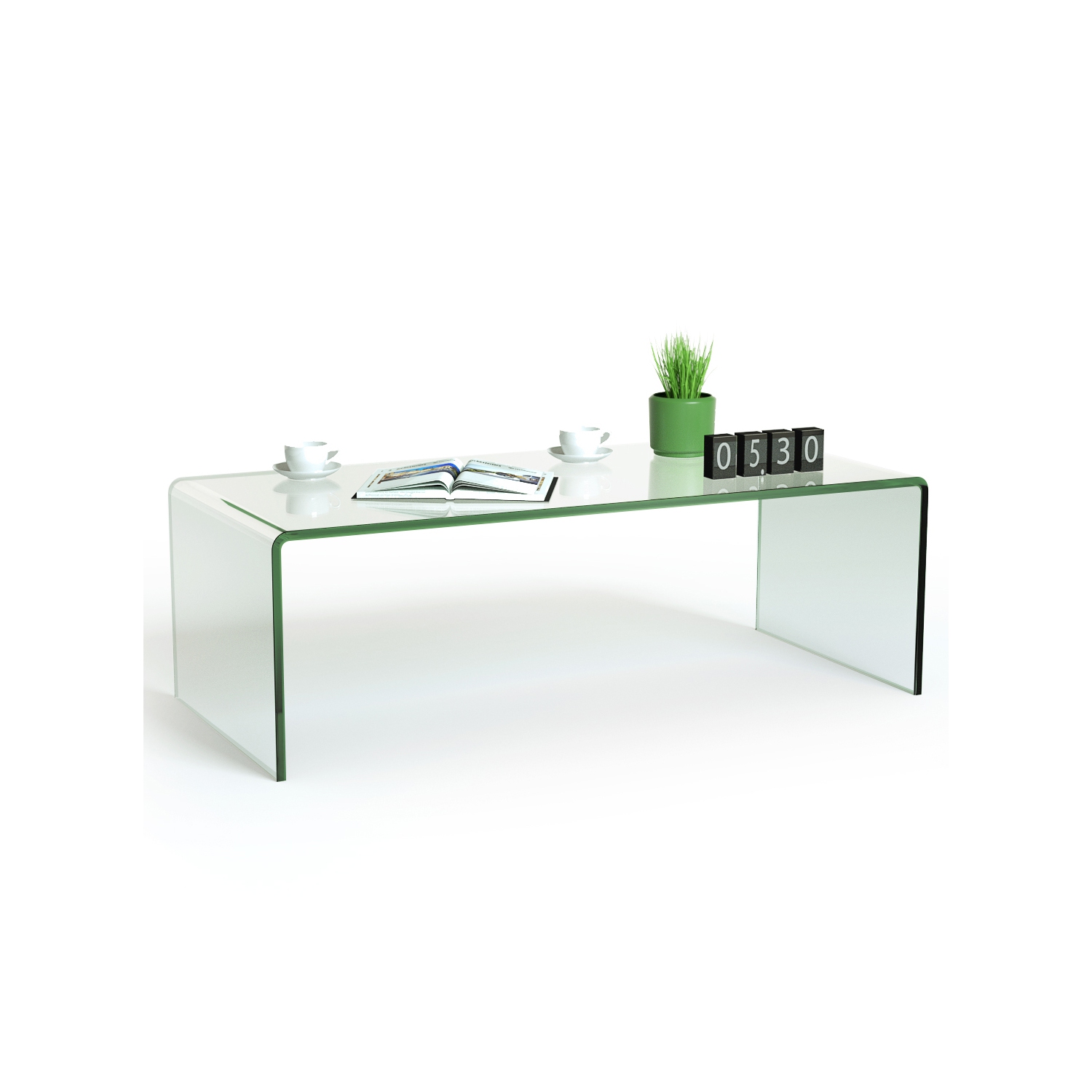 Table basse en verre de Costway, meubles modernes pour la maison, table de bout en verre trempé transparent, table en cascade avec bords arrondis