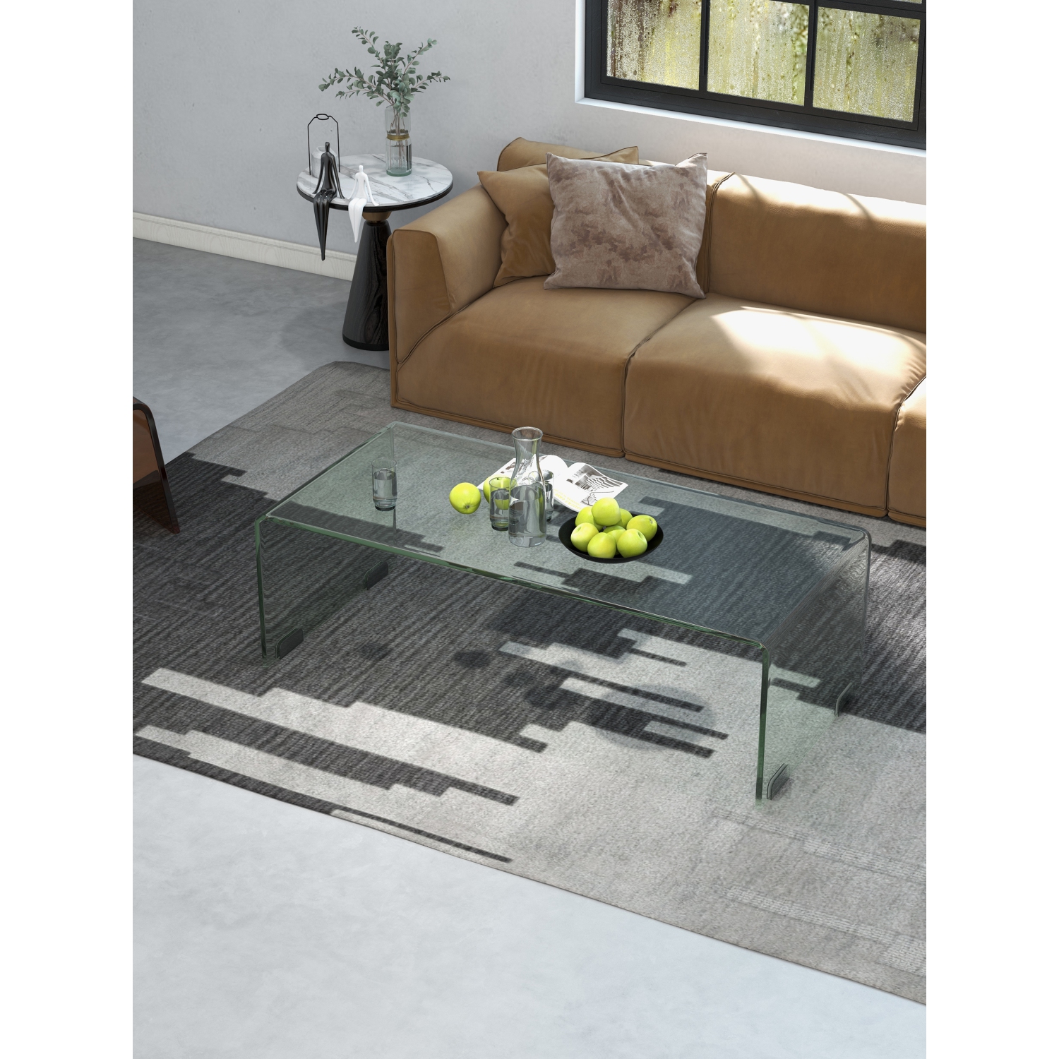 Table basse en verre de Costway, meubles modernes pour la maison, table de bout en verre trempé transparent, table en cascade avec bords arrondis