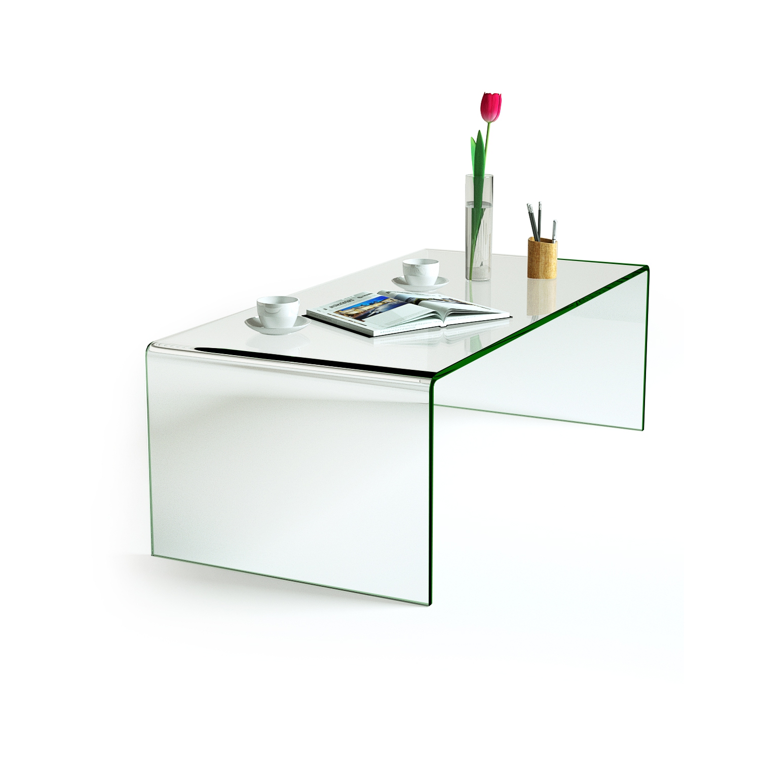 Table basse en verre de Costway, meubles modernes pour la maison, table de bout en verre trempé transparent, table en cascade avec bords arrondis