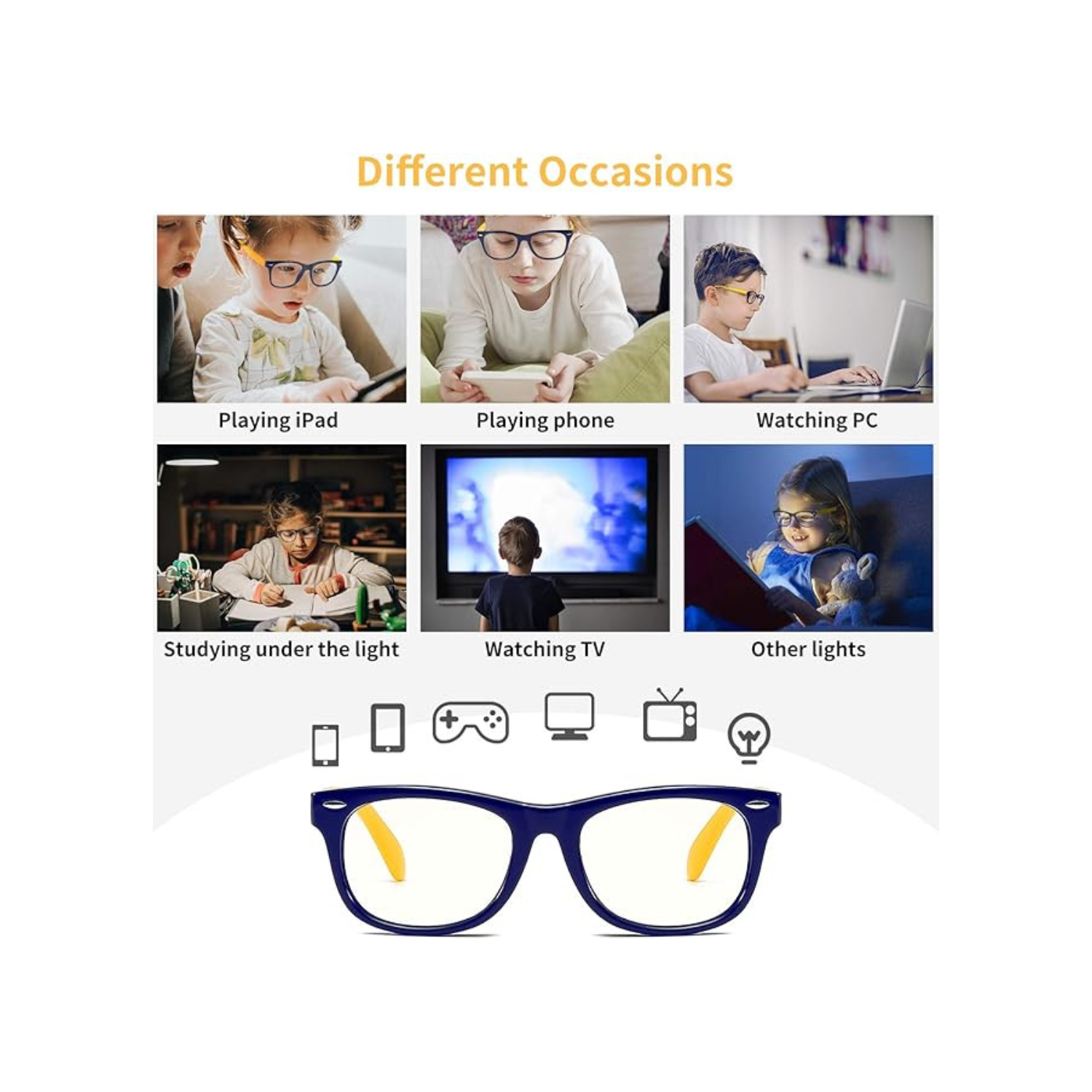 Kids Anti Blue Light Glasses, Blocking Harmful Blue Light Emitted by TV, Electronic Screens, Boys Girls Age for 3-12