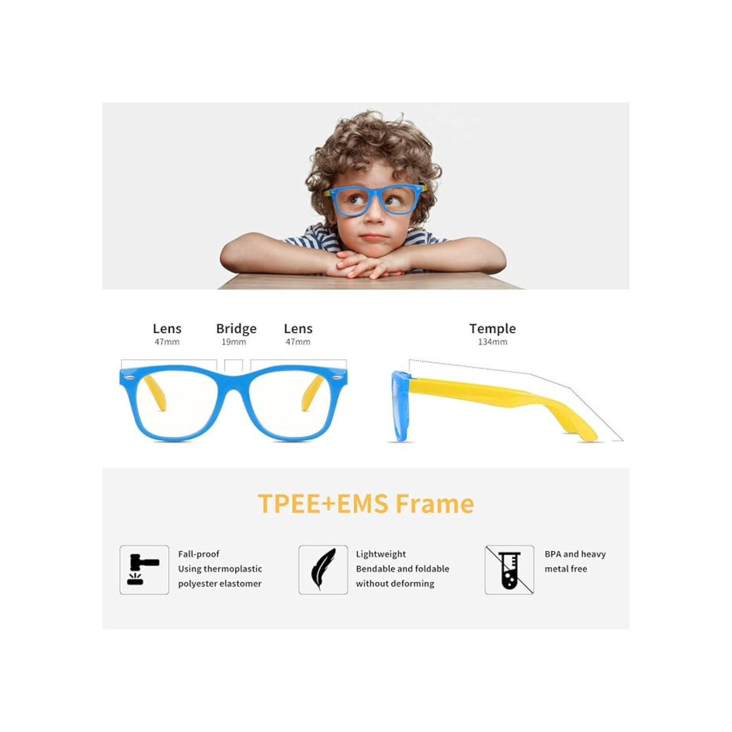 Kids Anti Blue Light Glasses, Blocking Harmful Blue Light Emitted by TV, Electronic Screens, Boys Girls Age for 3-12