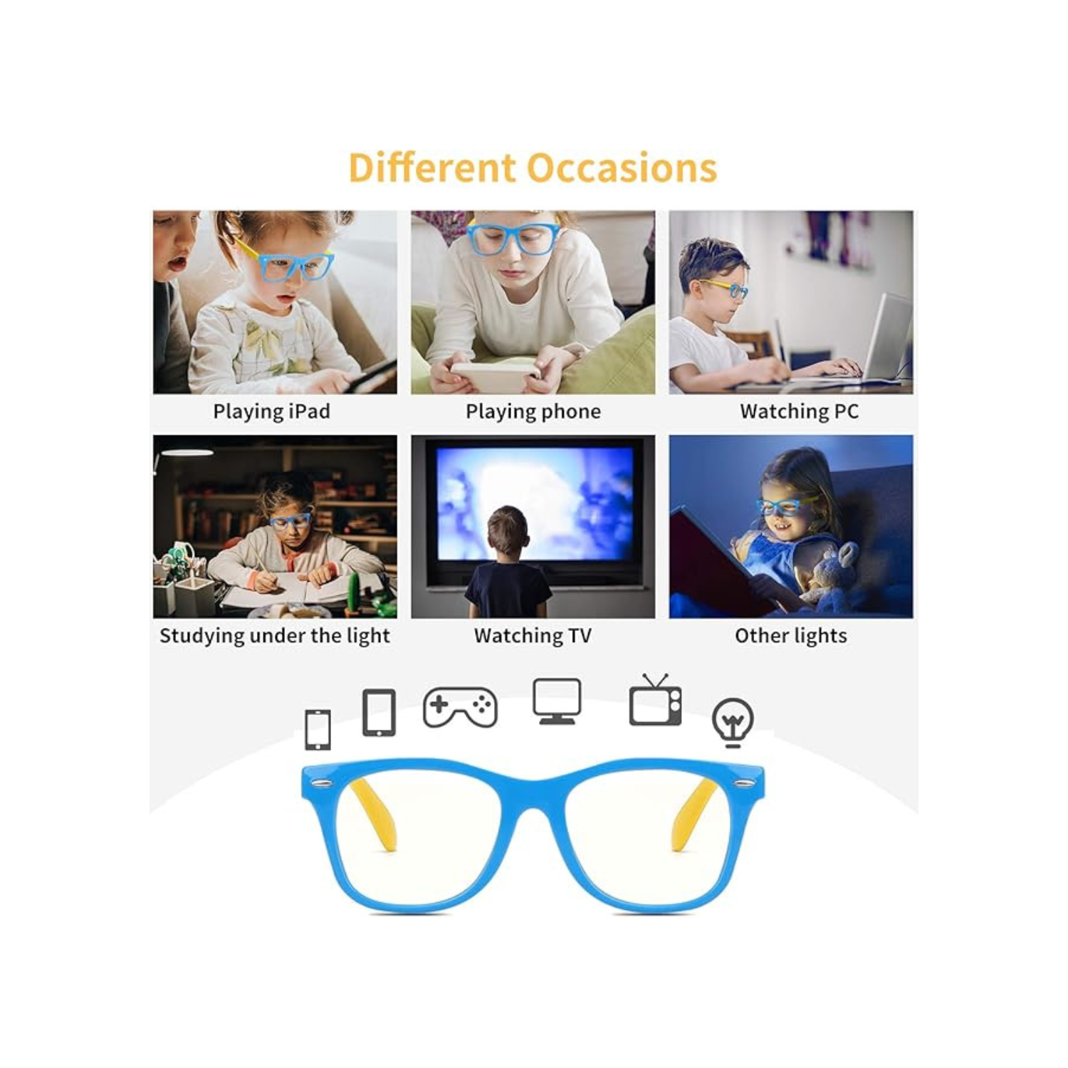 Kids Anti Blue Light Glasses, Blocking Harmful Blue Light Emitted by TV, Electronic Screens, Boys Girls Age for 3-12