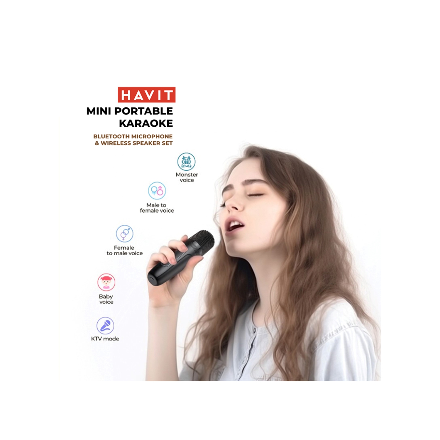 HAVIT SK819BT Portable Mini Karaoke Wireless Bluetooth V5.3 Speaker with Micphone_Black Color