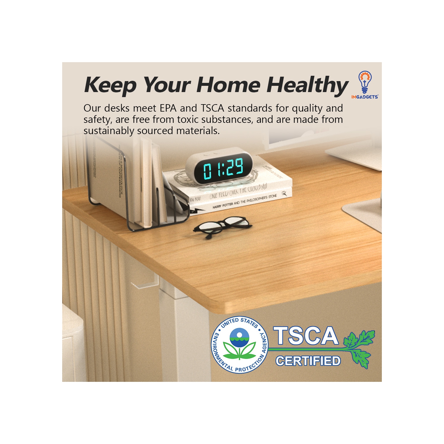 IMGadgets Electric Height-Adjustable Standing Desk with 47" x 24" Tabletop| Ideal for Home-Office Use | 3 Memory Presets, Adjustable Height Range