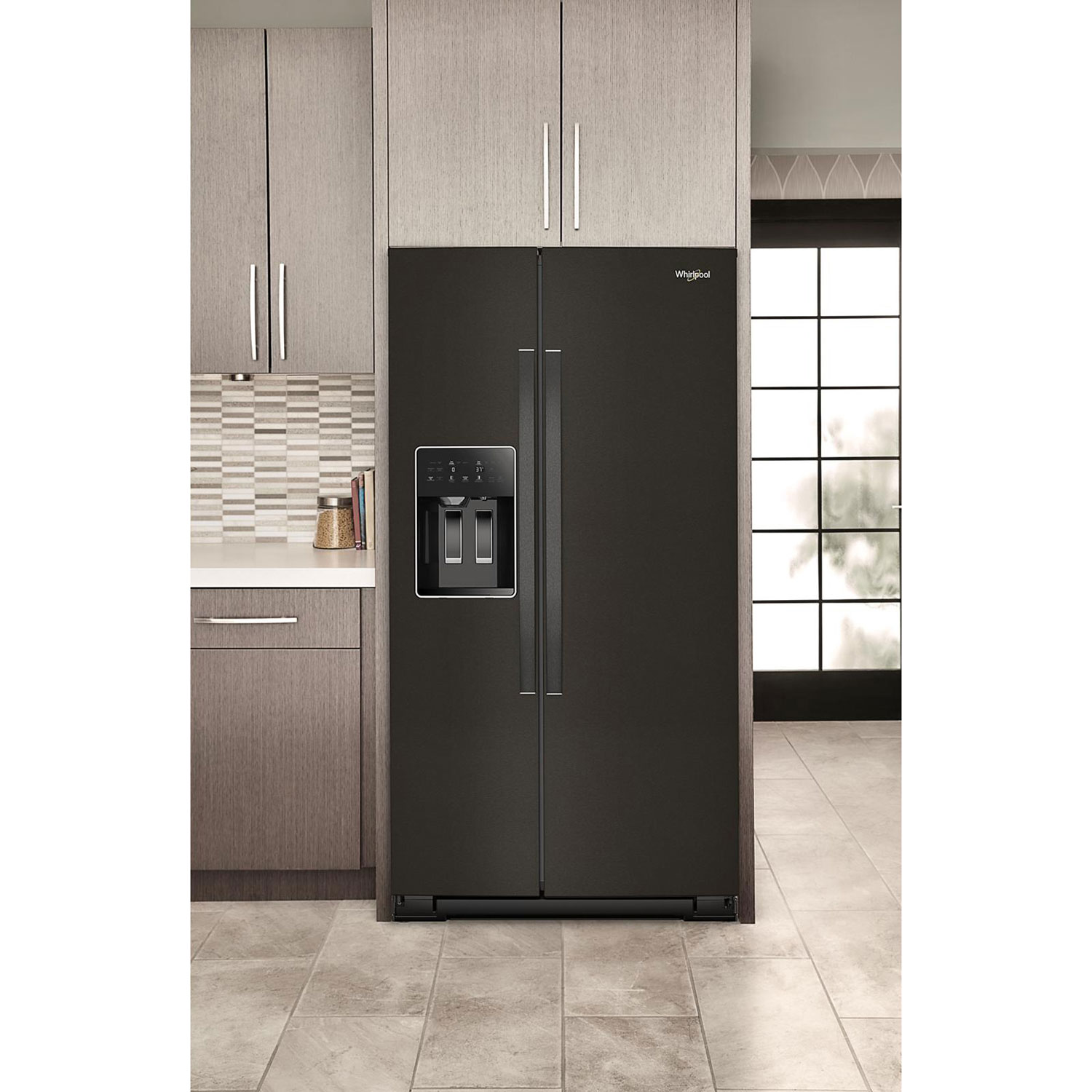 Whirlpool 36" 28.7 Cu. Ft. Side-By-Side Refrigerator with Water & Ice Dispenser - Black Stainless Finish