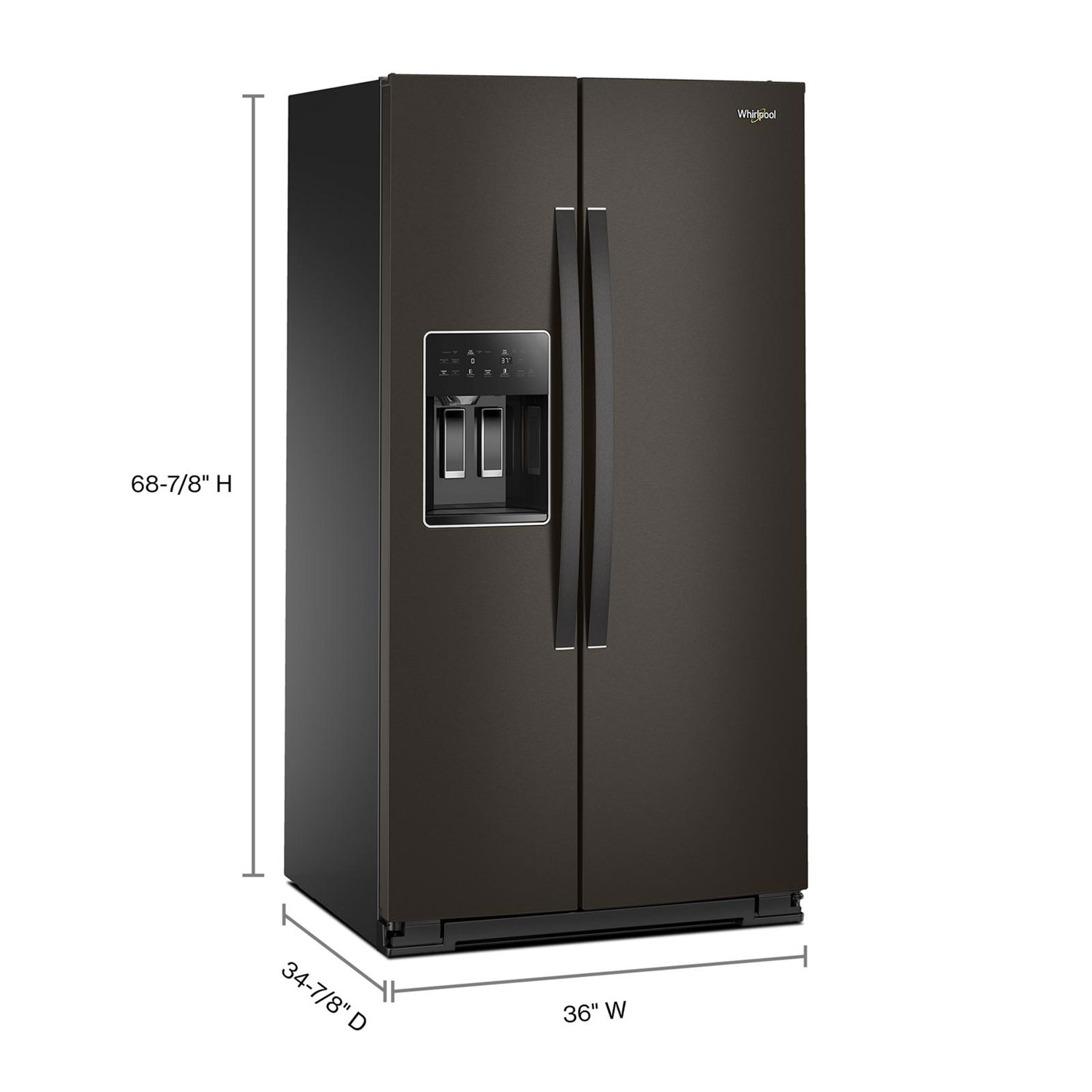 Whirlpool 36" 28.7 Cu. Ft. Side-By-Side Refrigerator with Water & Ice Dispenser - Black Stainless Finish