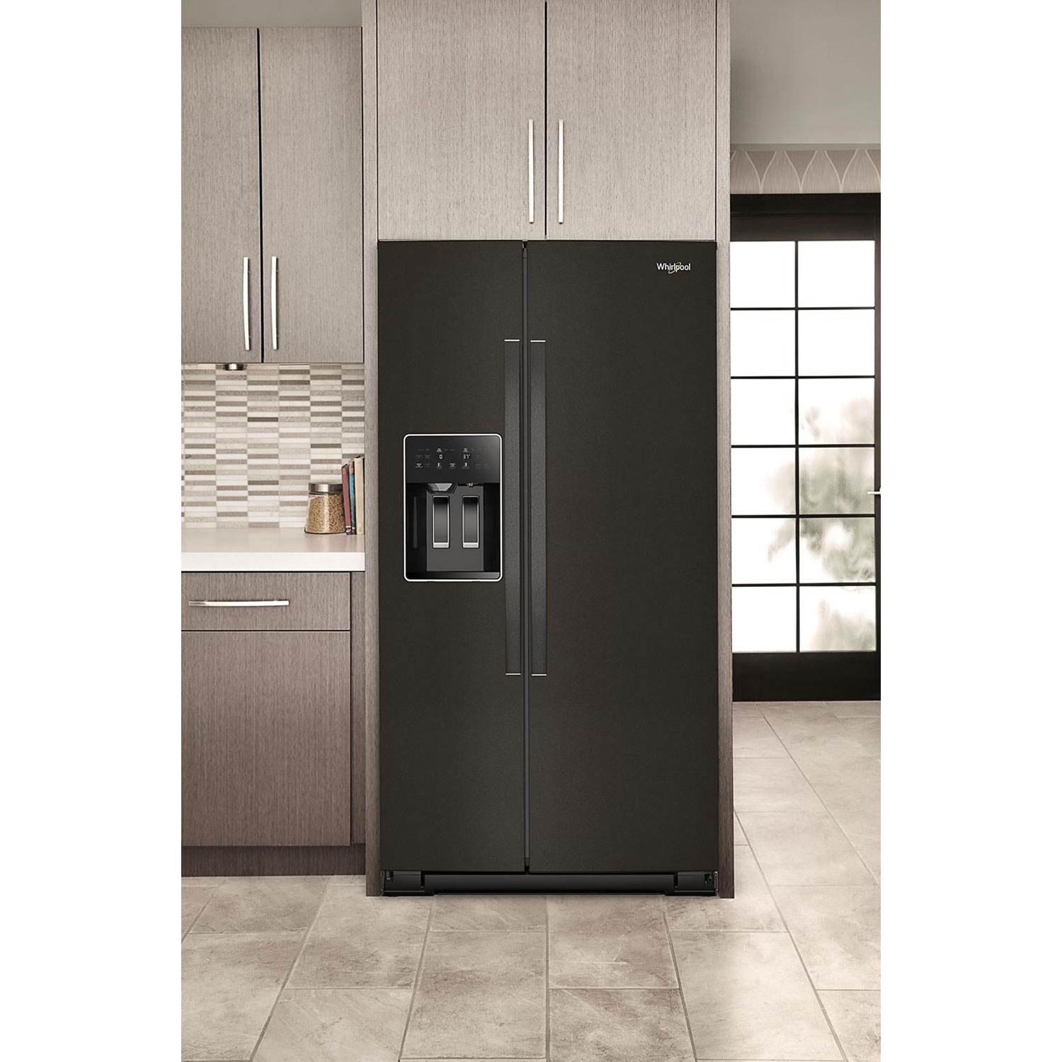 Whirlpool 36" 20.85 Cu Ft Counter Depth Side-By-Side Refrigerator w/Water & Ice Dispenser(WRSC5536RV)- Black Stainless Finish