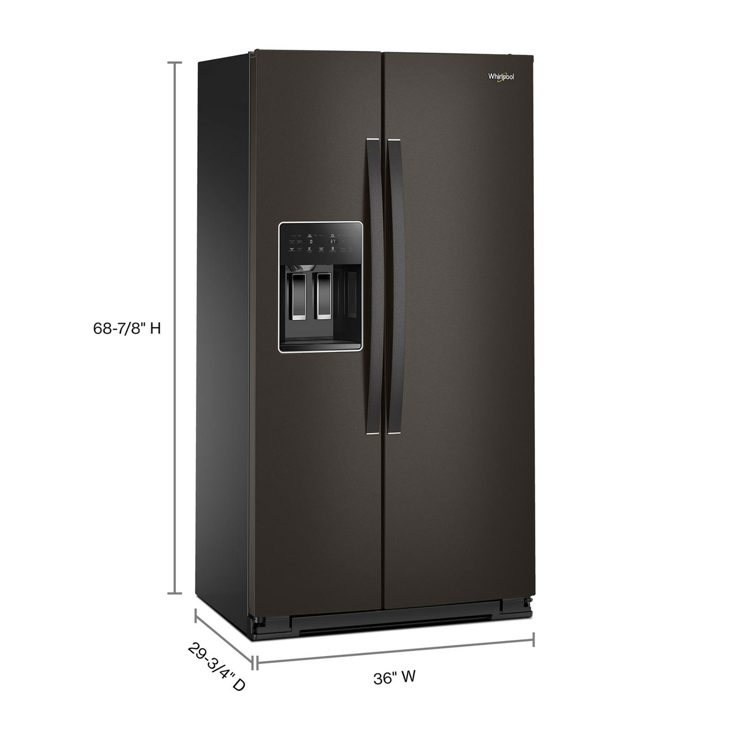 Whirlpool 36" 20.85 Cu Ft Counter Depth Side-By-Side Refrigerator w/Water & Ice Dispenser(WRSC5536RV)- Black Stainless Finish