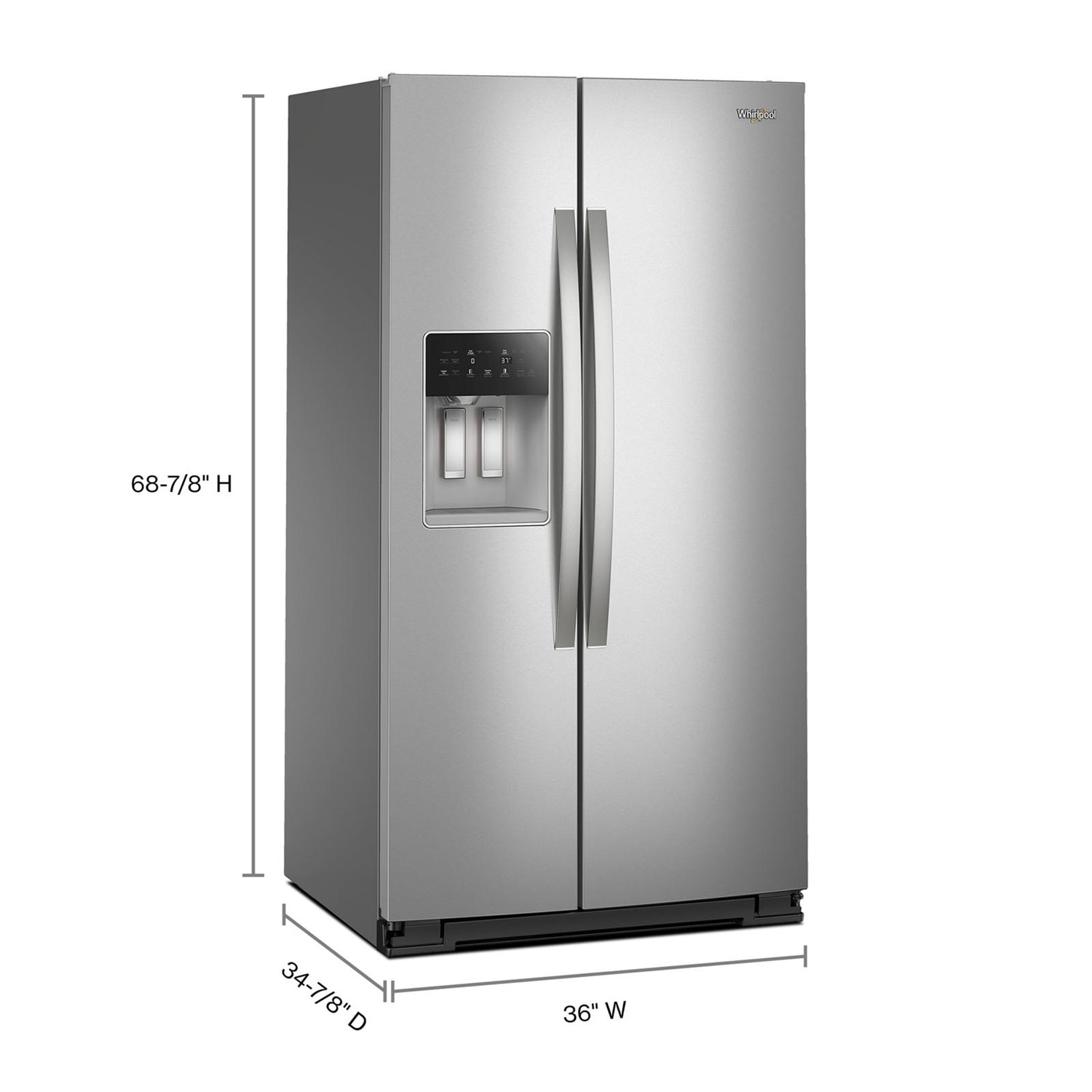 Whirlpool 36" 28.7 Cu. Ft. Side-By-Side Refrigerator with Water & Ice Dispenser - Fingerprint Resistant Stainless Steel