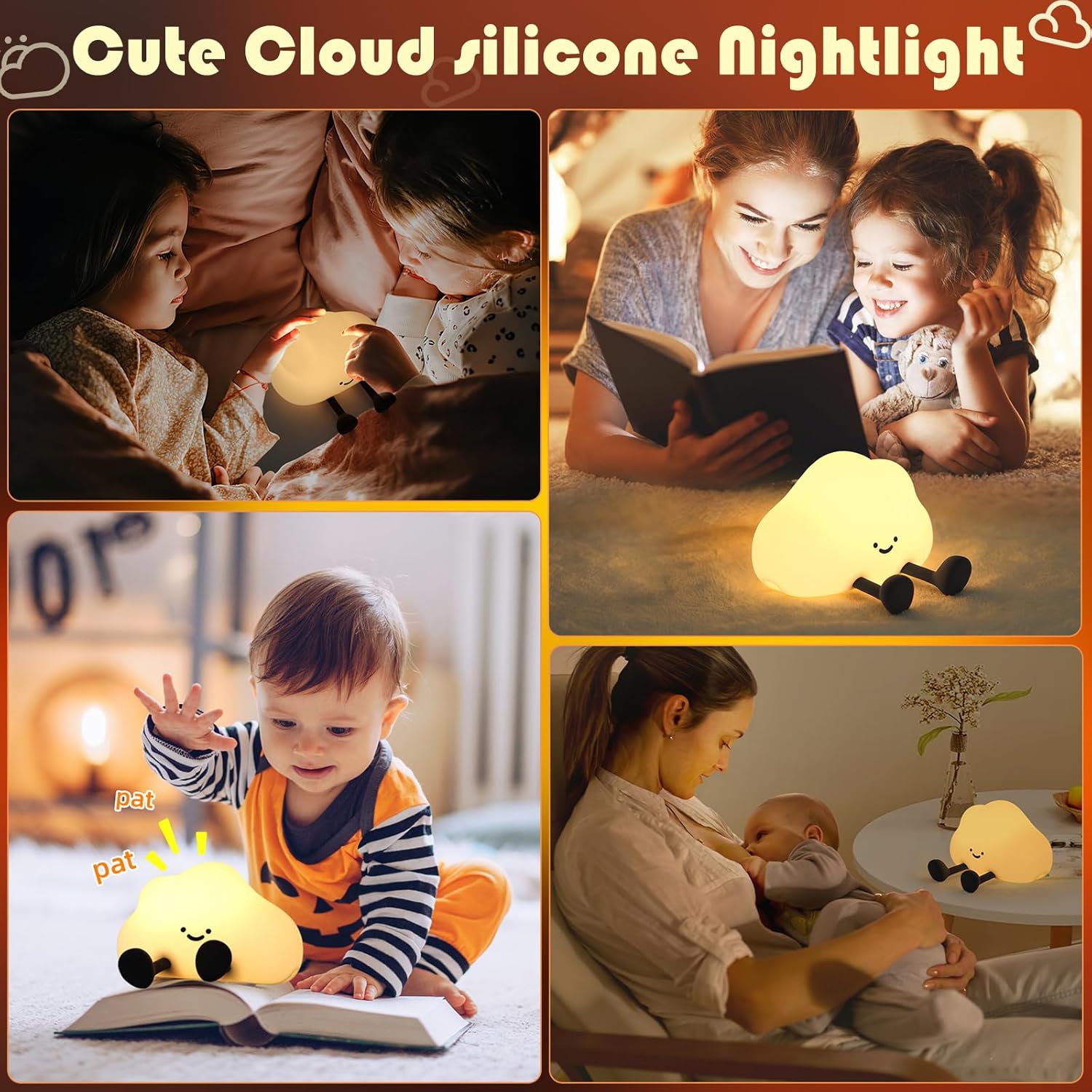 Cute Cloud Silicone Night Light - Funny Lamp,Nursery Squishy Light for Breastfeeding Room Decor, Dimmable, Rechargeable