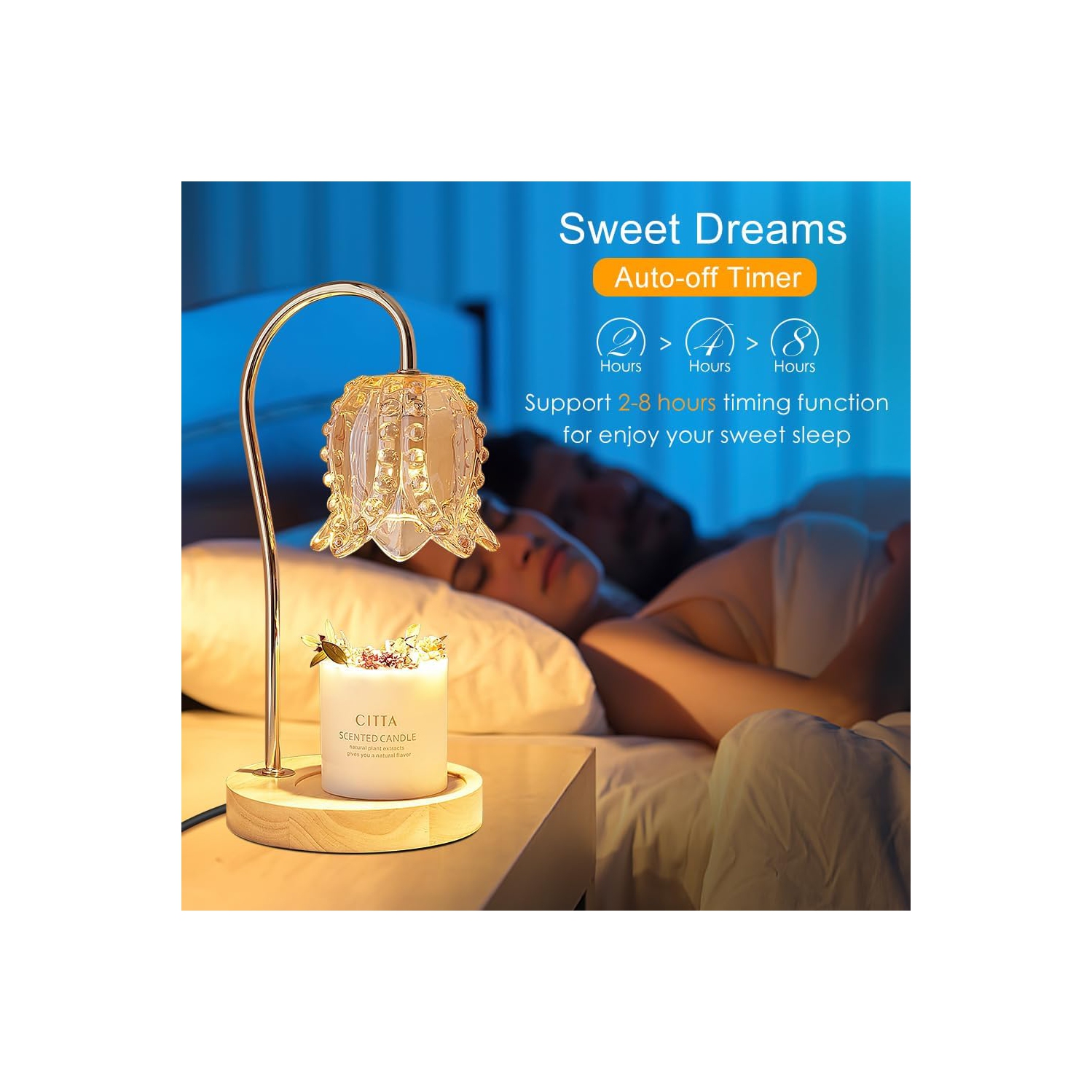 Bougie chauffe-chandelle avec minuterie et gradateur, bougie chauffe-bougie électrique à dessus de bougie avec 2 ampoules Lampe chauffante pour Home