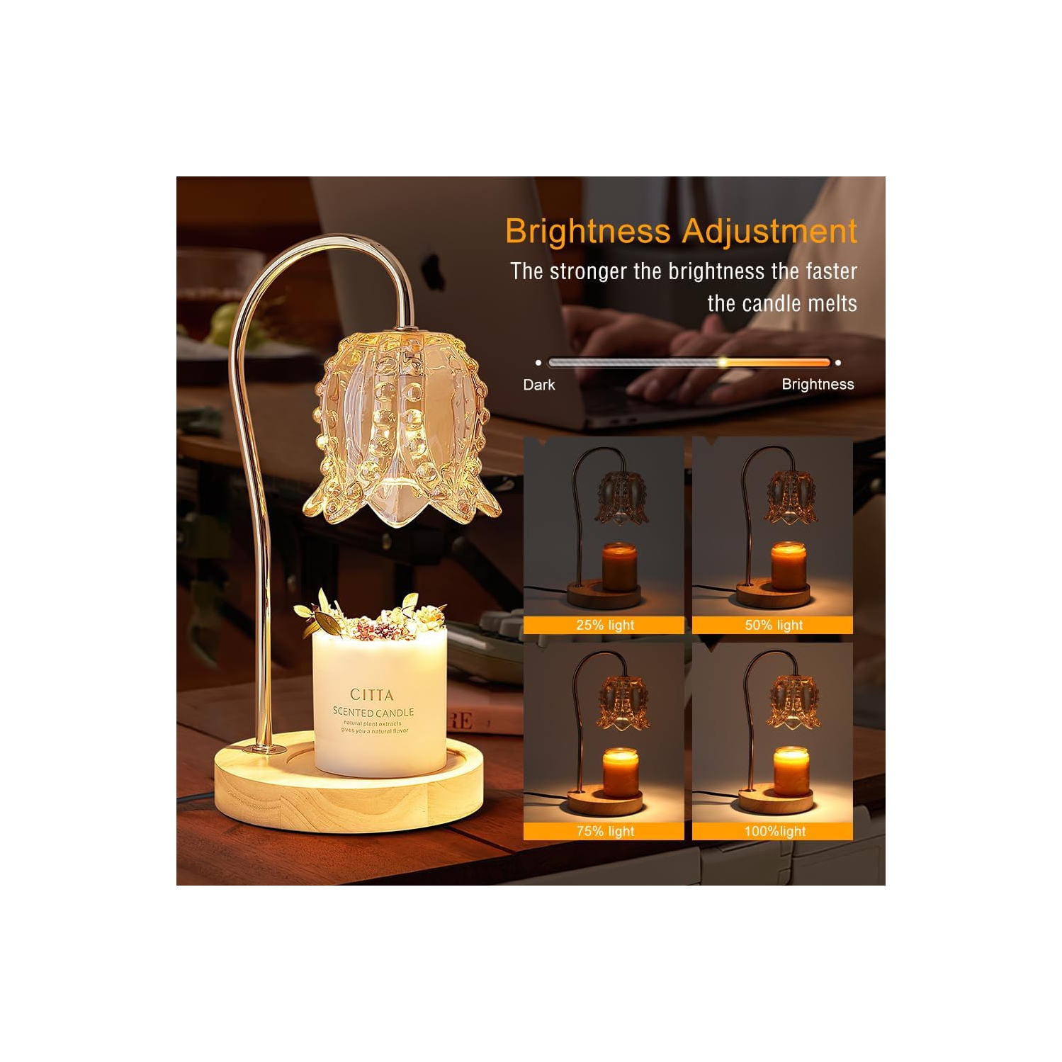 Bougie chauffe-chandelle avec minuterie et gradateur, bougie chauffe-bougie électrique à dessus de bougie avec 2 ampoules Lampe chauffante pour Home