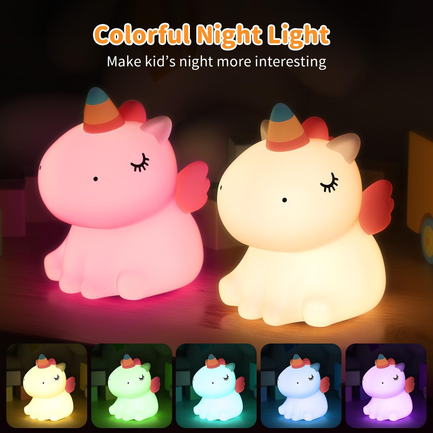 Veilleuse pour enfants LED Lampe de chevet rechargeable sans fil 7 couleurs Capteur tactile Silicone Veilleuses pour chambre d'enfant Lampe de