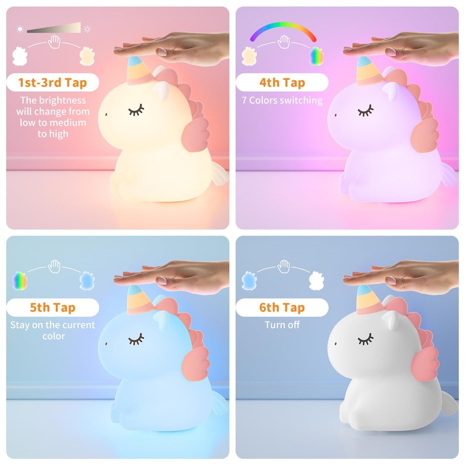 Veilleuse pour enfants LED Lampe de chevet rechargeable sans fil 7 couleurs Capteur tactile Silicone Veilleuses pour chambre d'enfant Lampe de