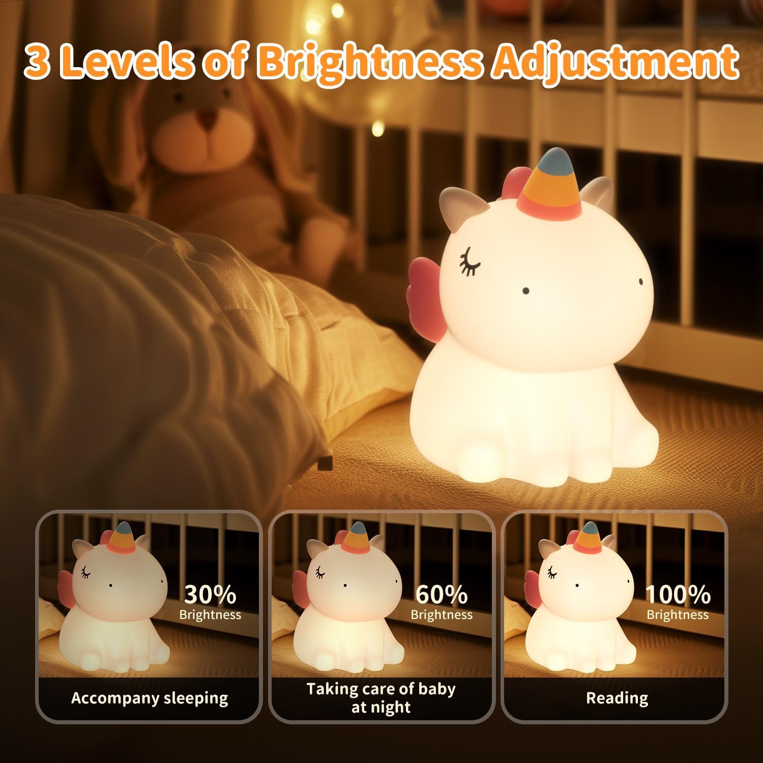 Veilleuse pour enfants LED Lampe de chevet rechargeable sans fil 7 couleurs Capteur tactile Silicone Veilleuses pour chambre d'enfant Lampe de