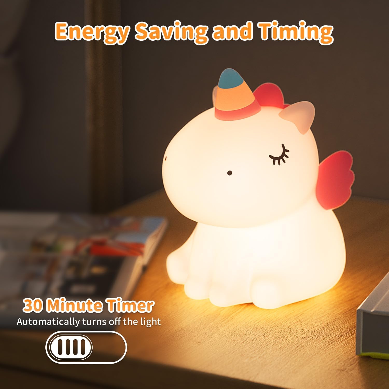 Veilleuse pour enfants LED Lampe de chevet rechargeable sans fil 7 couleurs Capteur tactile Silicone Veilleuses pour chambre d'enfant Lampe de