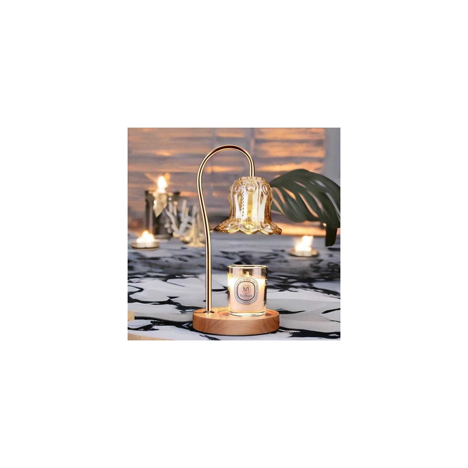 Candle Warmer Lamp with Timer, Electric Candle Lamp Warmer with 2 Bulbs, Dimmable Vintage Flower Lamp, Suitable for Small and Large Jar Candles,