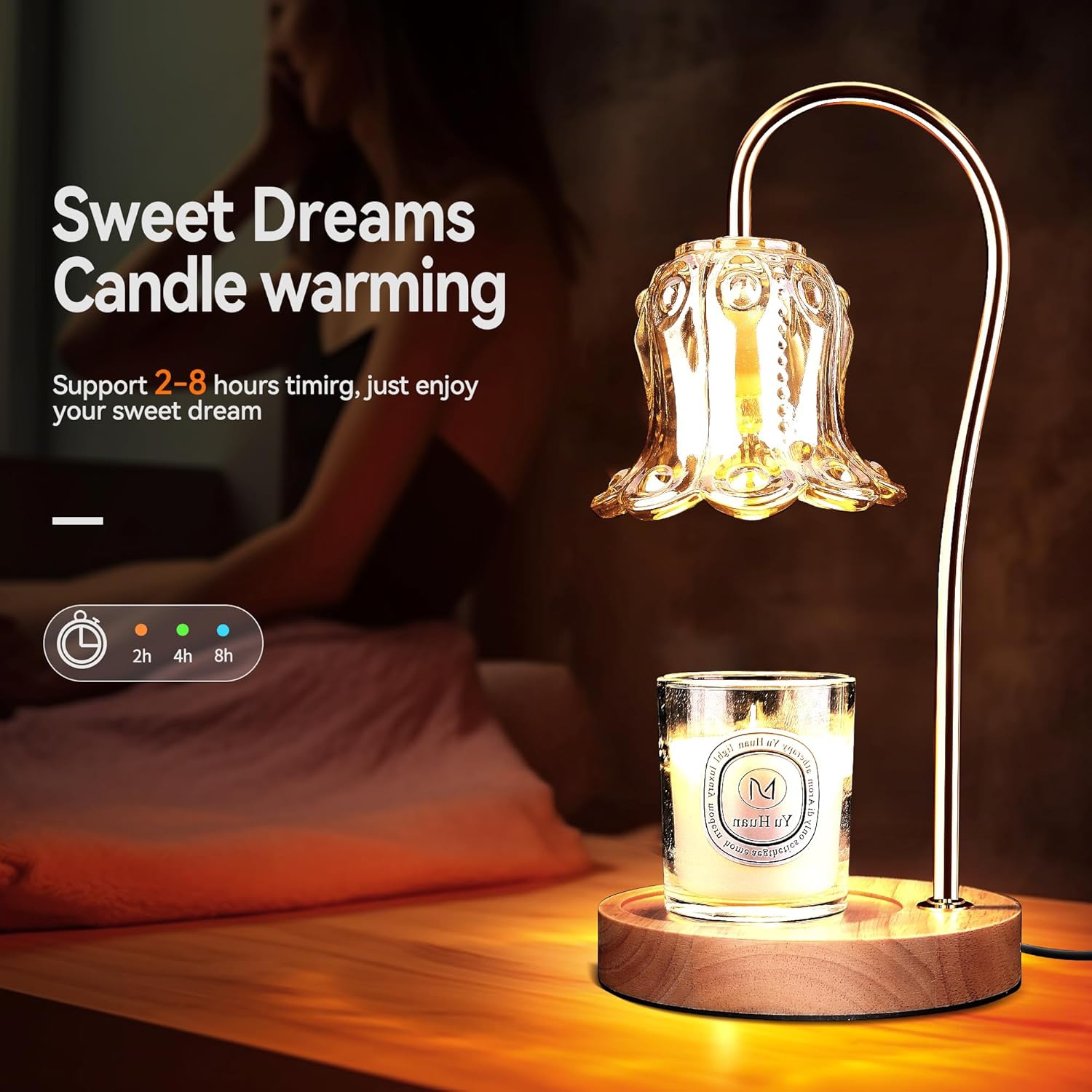 Candle Warmer Lamp with Timer, Electric Candle Lamp Warmer with 2 Bulbs, Dimmable Vintage Flower Lamp, Suitable for Small and Large Jar Candles,