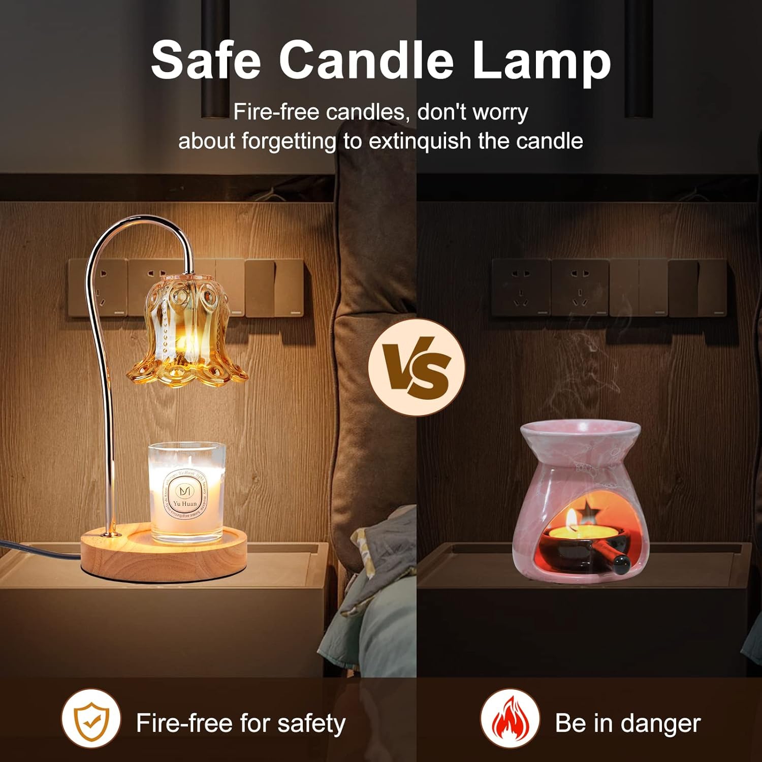 Candle Warmer Lamp with Timer, Electric Candle Lamp Warmer with 2 Bulbs, Dimmable Vintage Flower Lamp, Suitable for Small and Large Jar Candles,