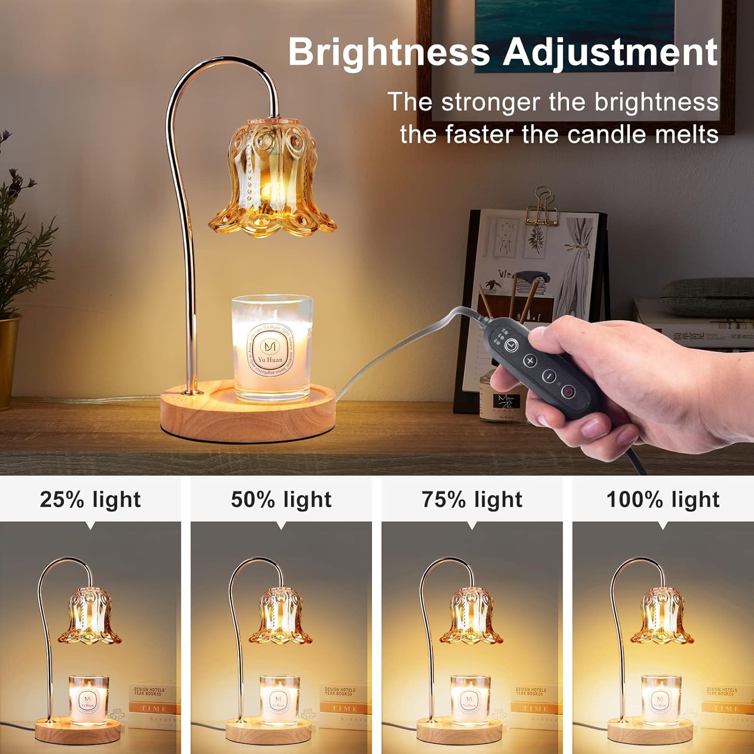 Candle Warmer Lamp with Timer, Electric Candle Lamp Warmer with 2 Bulbs, Dimmable Vintage Flower Lamp, Suitable for Small and Large Jar Candles,