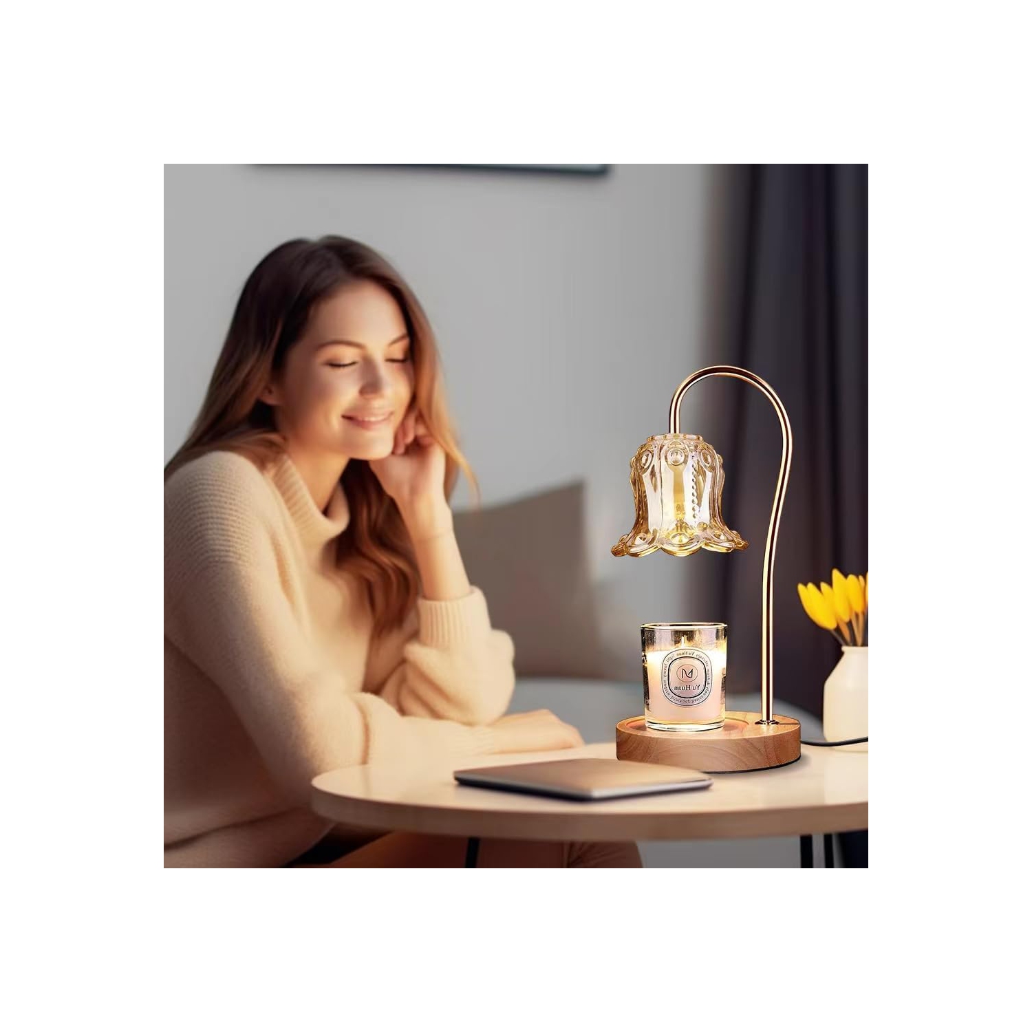 Candle Warmer Lamp with Timer, Electric Candle Lamp Warmer with 2 Bulbs, Dimmable Vintage Flower Lamp, Suitable for Small and Large Jar Candles,