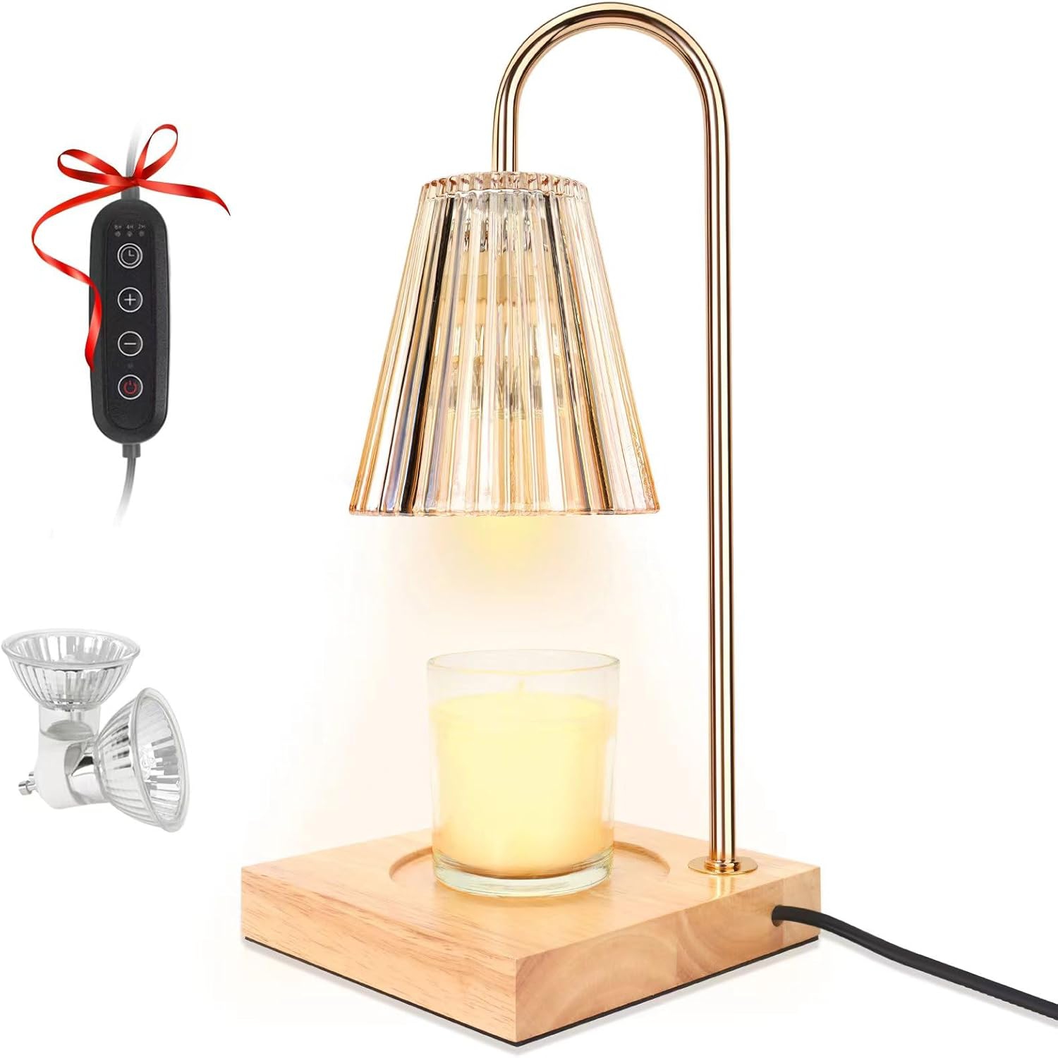 Candle Warmer Lamp with Dimmer, 2H/4H/8H Timer Dimmable Electric Home Decor Warm Lamps for Jar Candles Wax Melt Safety Night Scented Heat 2 Bulbs