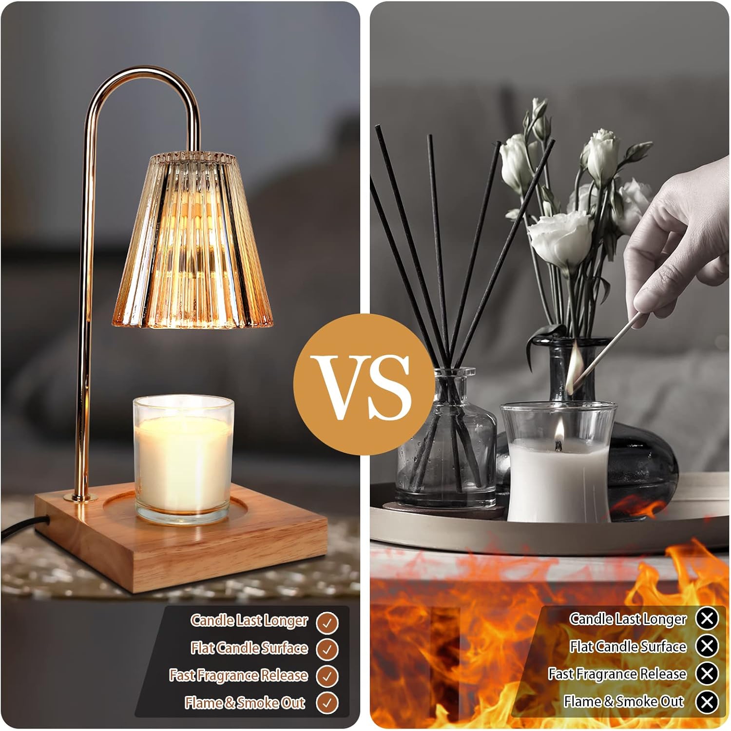 Candle Warmer Lamp with Dimmer, 2H/4H/8H Timer Dimmable Electric Home Decor Warm Lamps for Jar Candles Wax Melt Safety Night Scented Heat 2 Bulbs