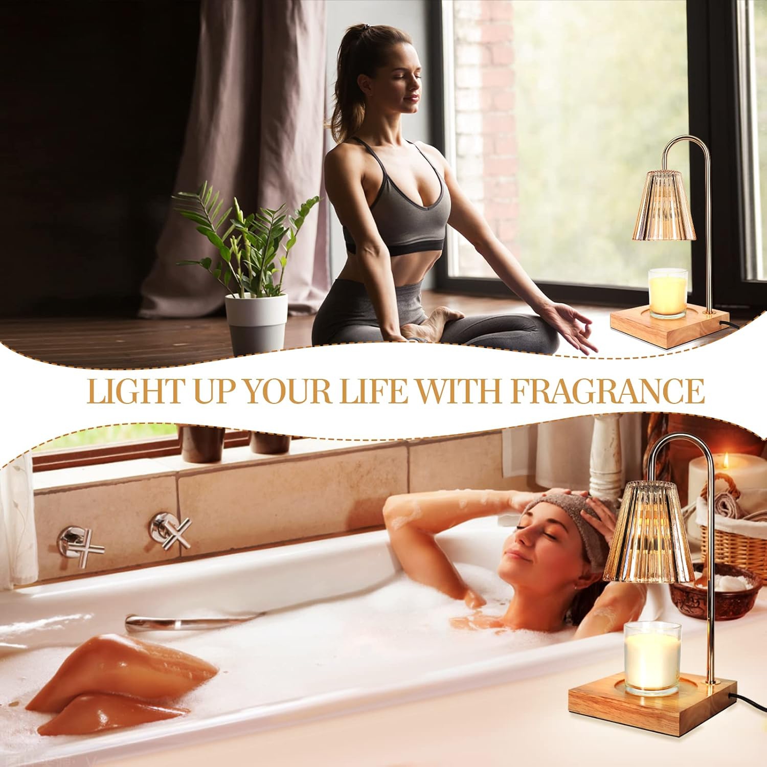 Candle Warmer Lamp with Dimmer, 2H/4H/8H Timer Dimmable Electric Home Decor Warm Lamps for Jar Candles Wax Melt Safety Night Scented Heat 2 Bulbs