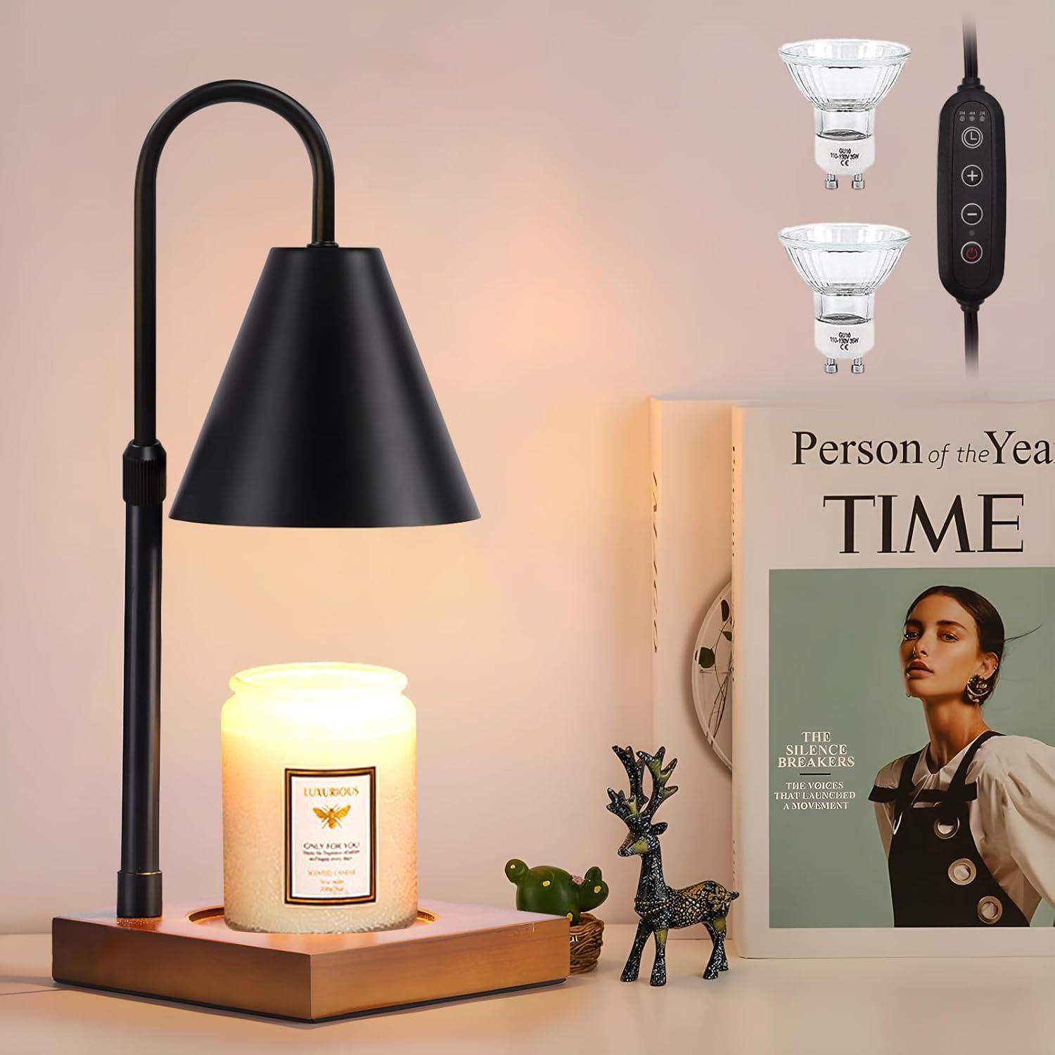 Réchauffeur de bougie, lampe chauffe-cire à bougie électrique avec minuterie et chauffe-cire à hauteur réglable pour bougies parfumées, bougies en