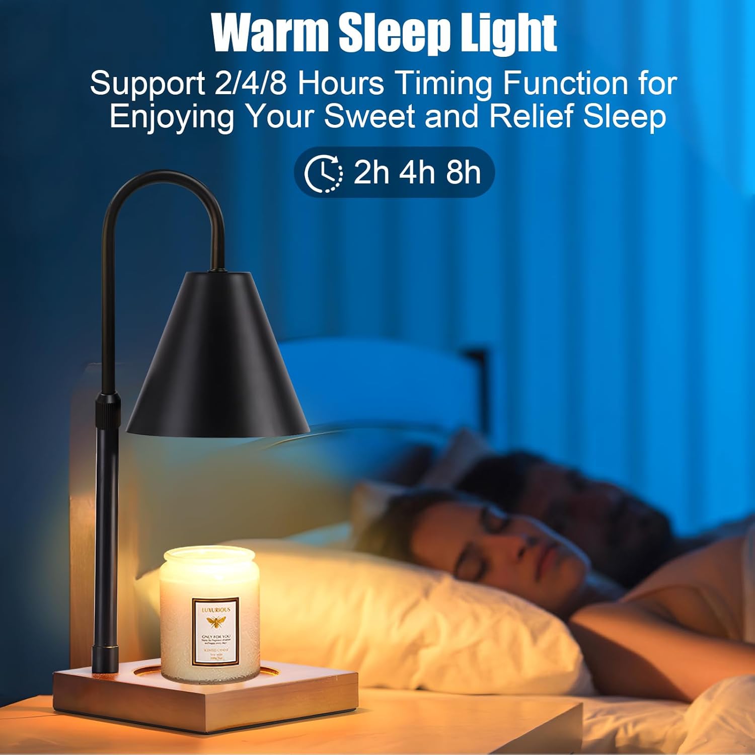 Réchauffeur de bougie, lampe chauffe-cire à bougie électrique avec minuterie et chauffe-cire à hauteur réglable pour bougies parfumées, bougies en