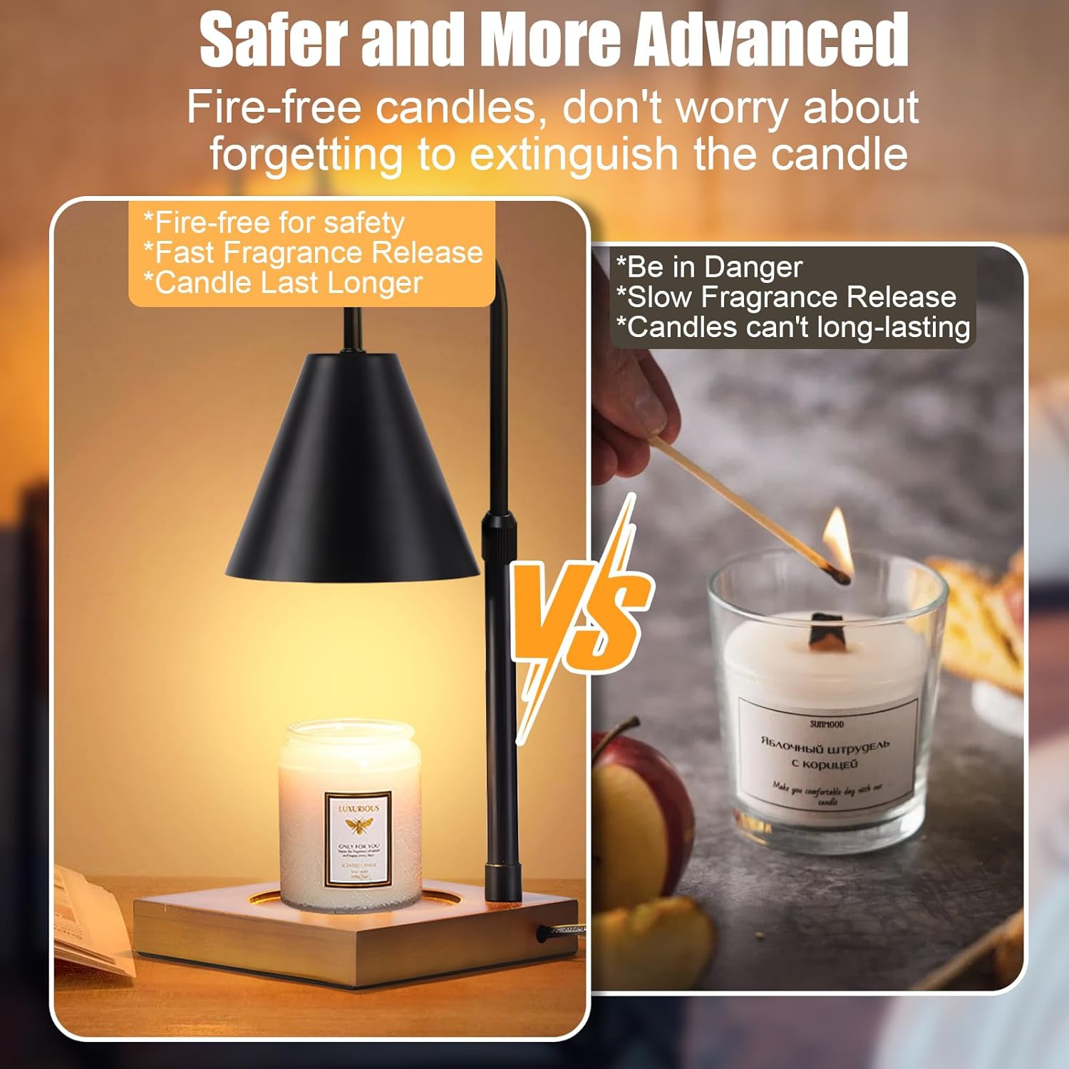 Réchauffeur de bougie, lampe chauffe-cire à bougie électrique avec minuterie et chauffe-cire à hauteur réglable pour bougies parfumées, bougies en