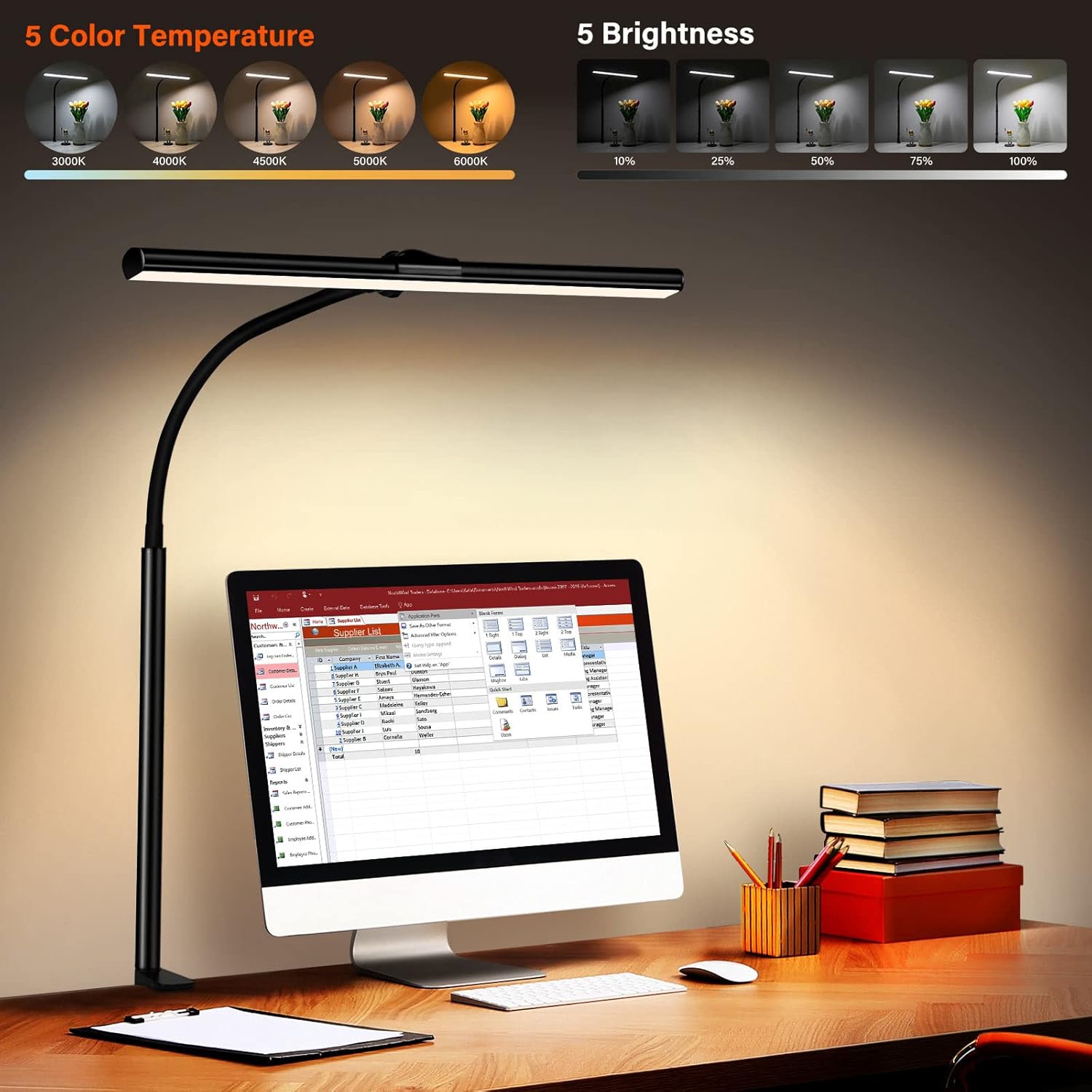 Lampe de bureau LED avec pince - Lampe de bureau Architect à bras pivotant Lampe de travail à rotation de 360 ° Éclairage de bureau à col de cygne