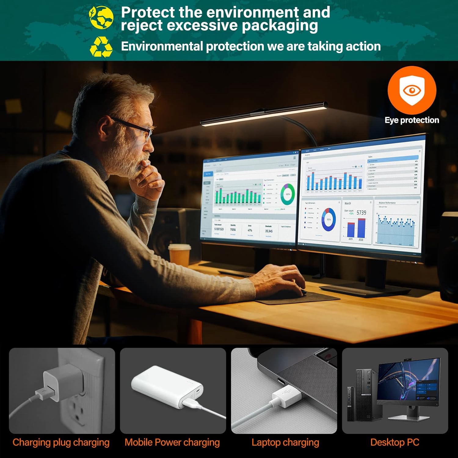 Lampe de bureau LED avec pince - Lampe de bureau Architect à bras pivotant Lampe de travail à rotation de 360 ° Éclairage de bureau à col de cygne