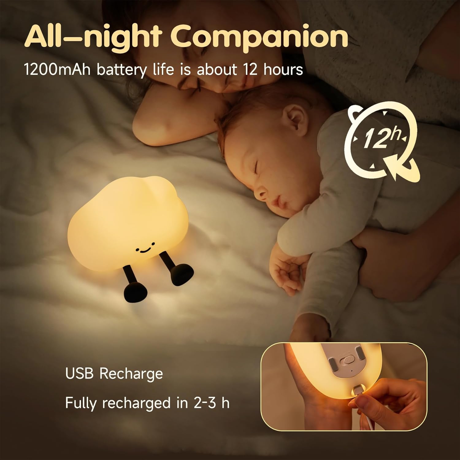 Veilleuse nuagique pour enfants, lampe de nuit en silicone à intensité réglable LED pour veilleuses rechargeables de chambre de bébé pour chambre