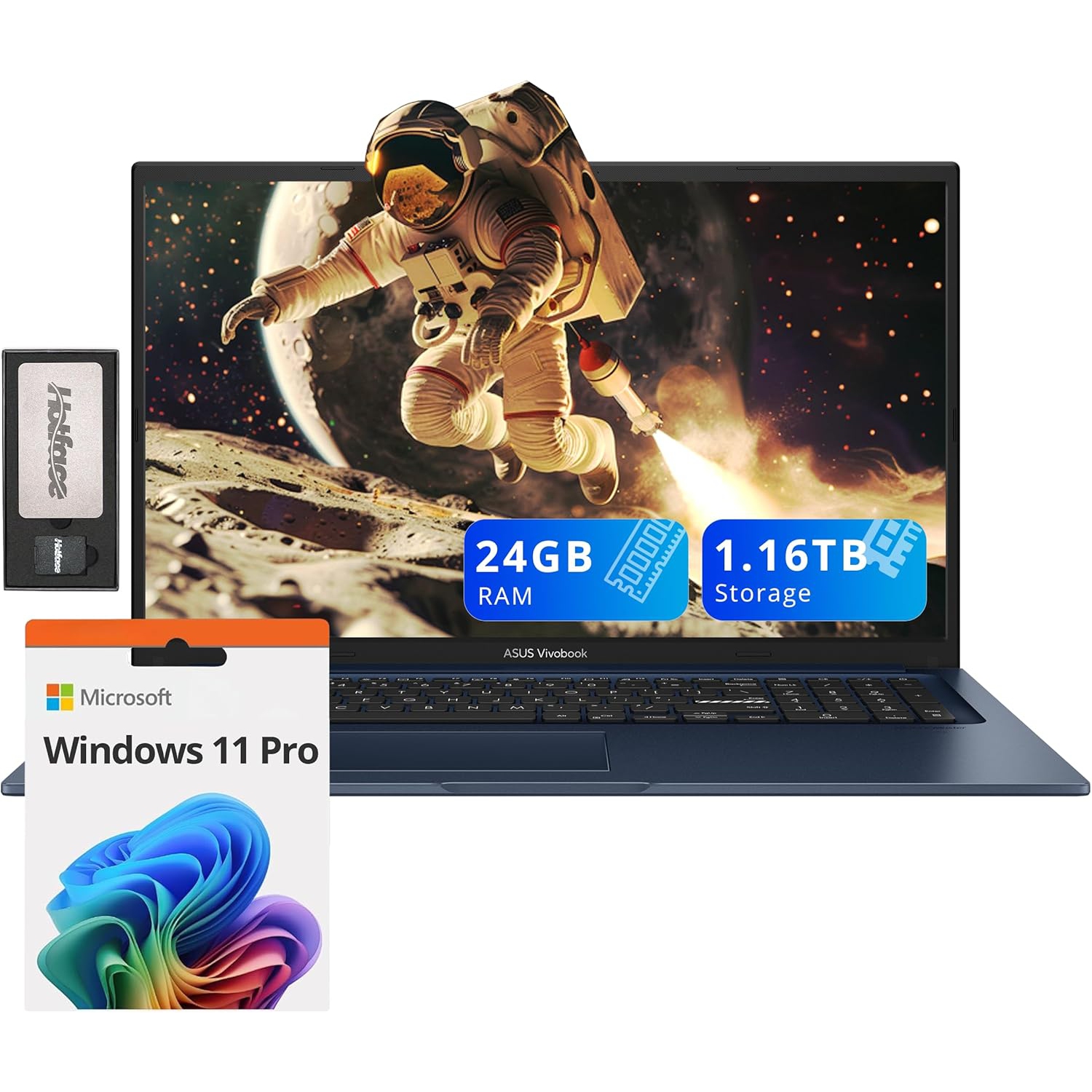 ASUS Vivobook 17.3" FHD Laptop, Intel i3-1215U, 24GB RAM, 1.16TB Storage(1TB SSD+160GB Docking Station Set), ‎Intel UHD Graphics, Numeric Keypad, Windows 11 Pro, Quiet Blue