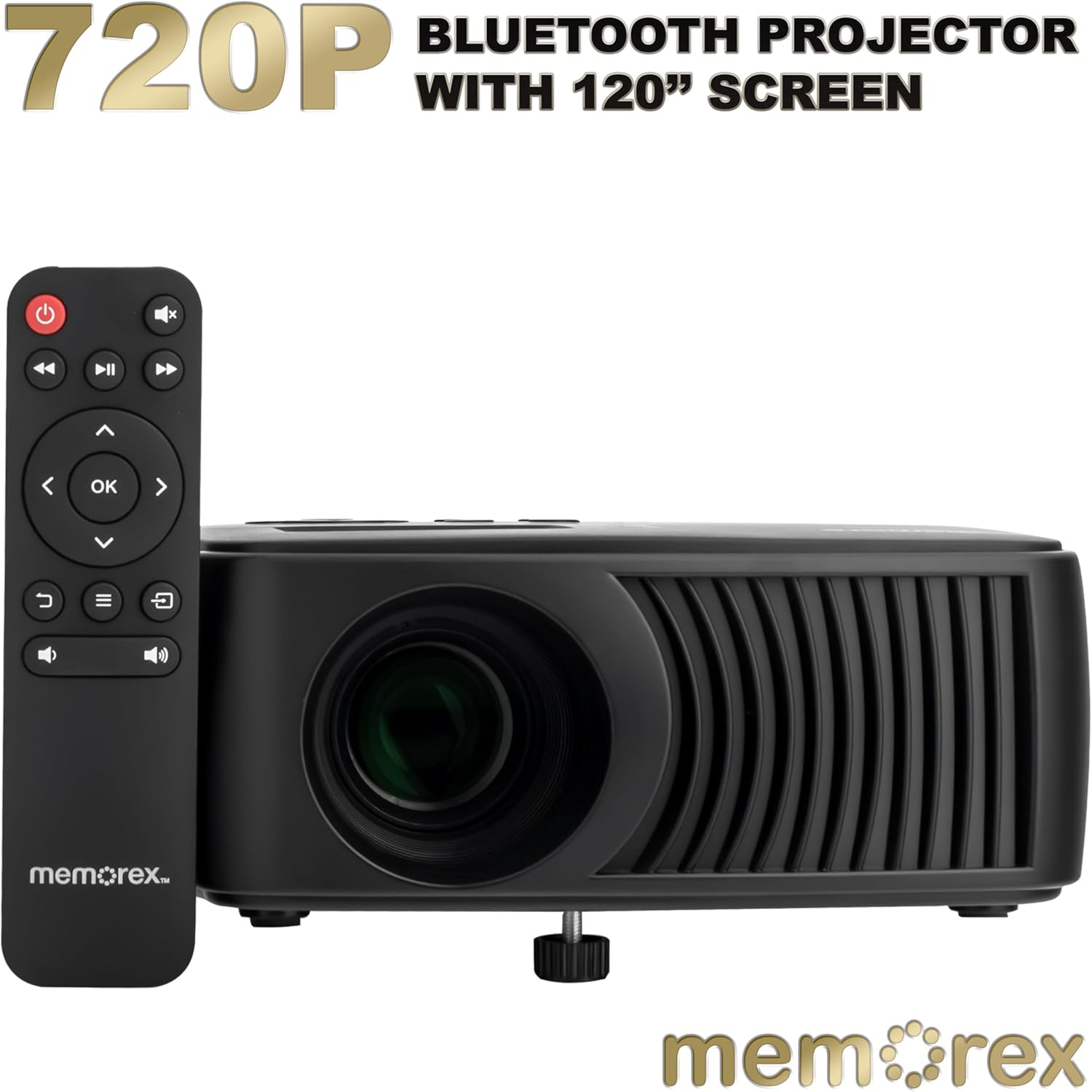 Memorex PJS100 720P Bluetooth Projector with 100" Screen