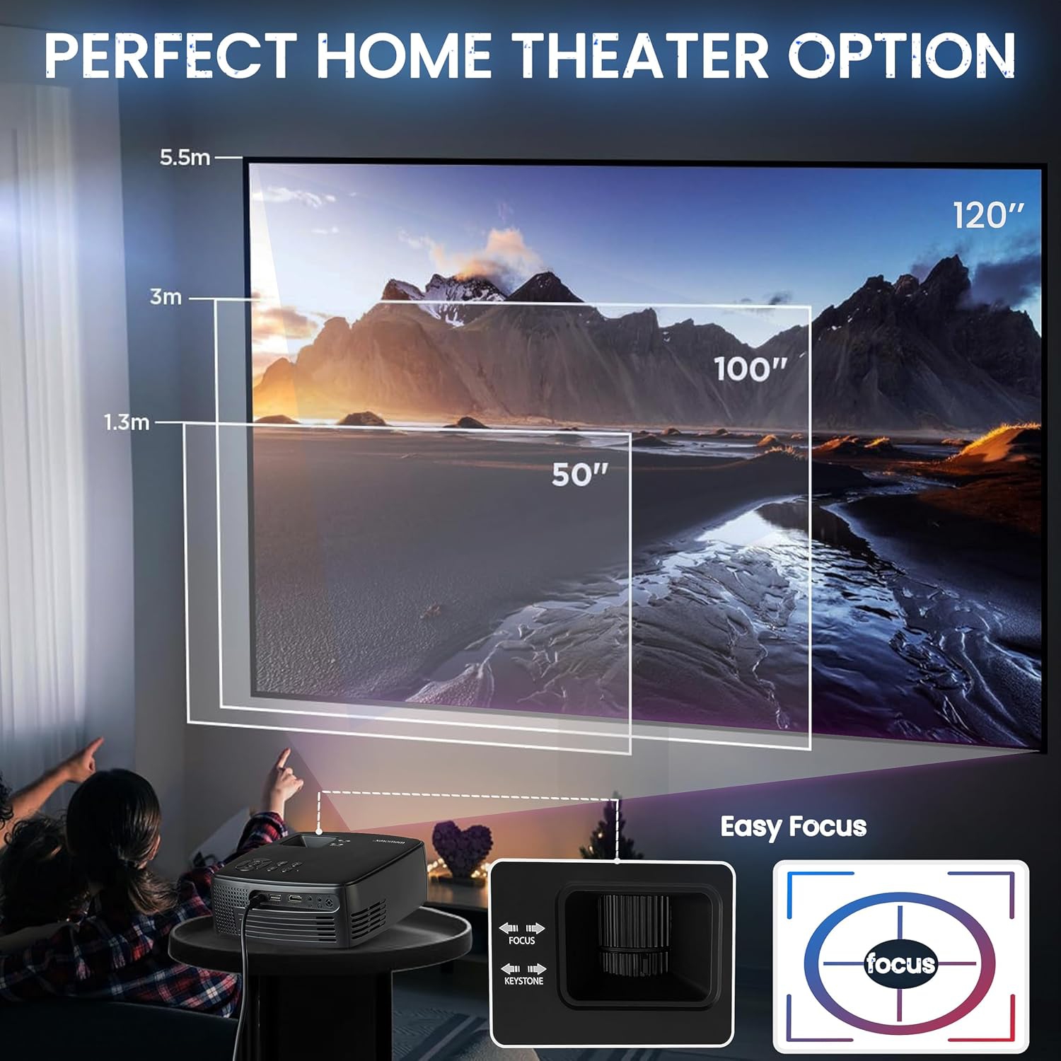 Memorex PJS100 720P Bluetooth Projector with 100" Screen