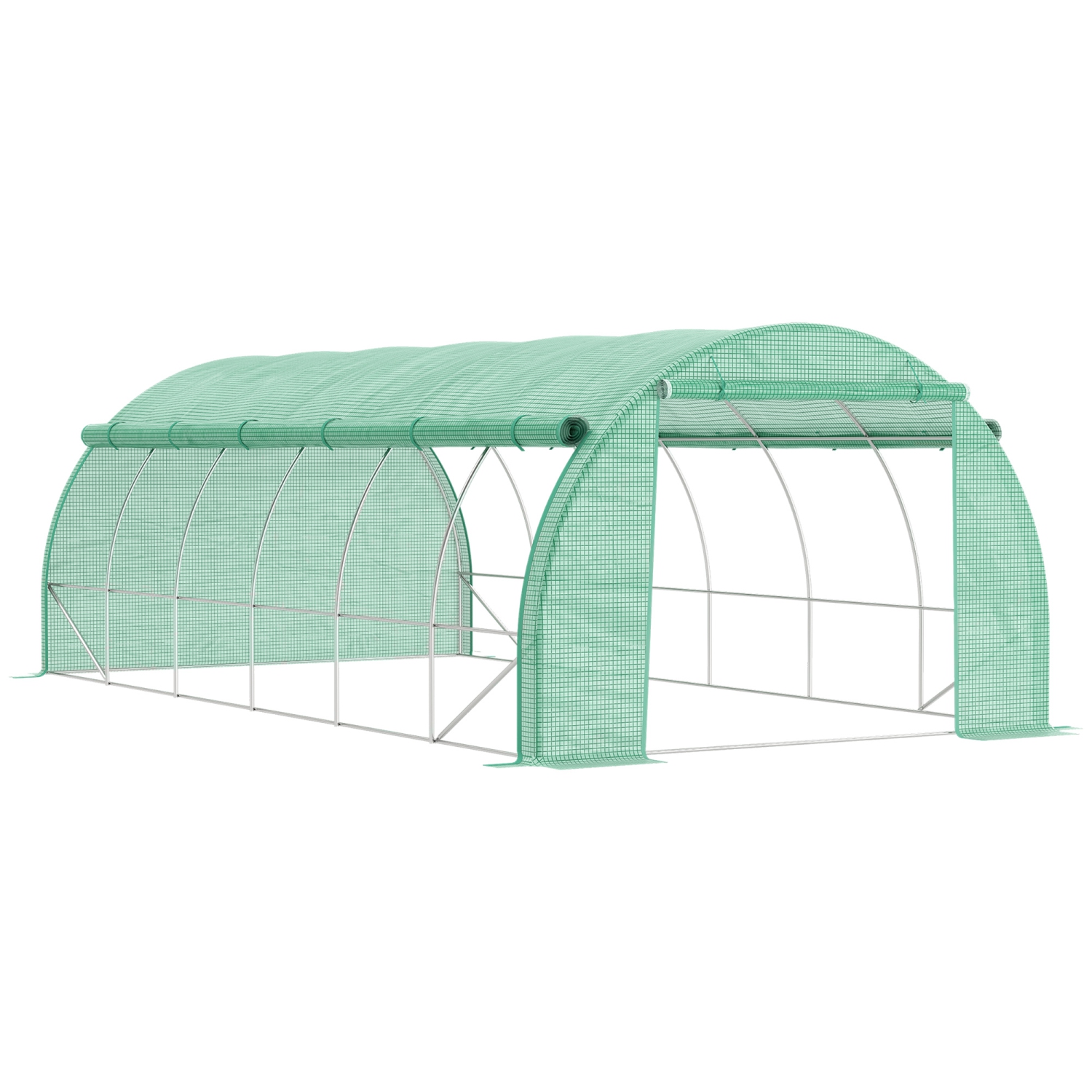Grande serre Outsunny, serre tunnel de 20 x 10 x 6 pi avec porte à fermeture à glissière et 12 fenêtres enroulables, maison verte extérieure pour
