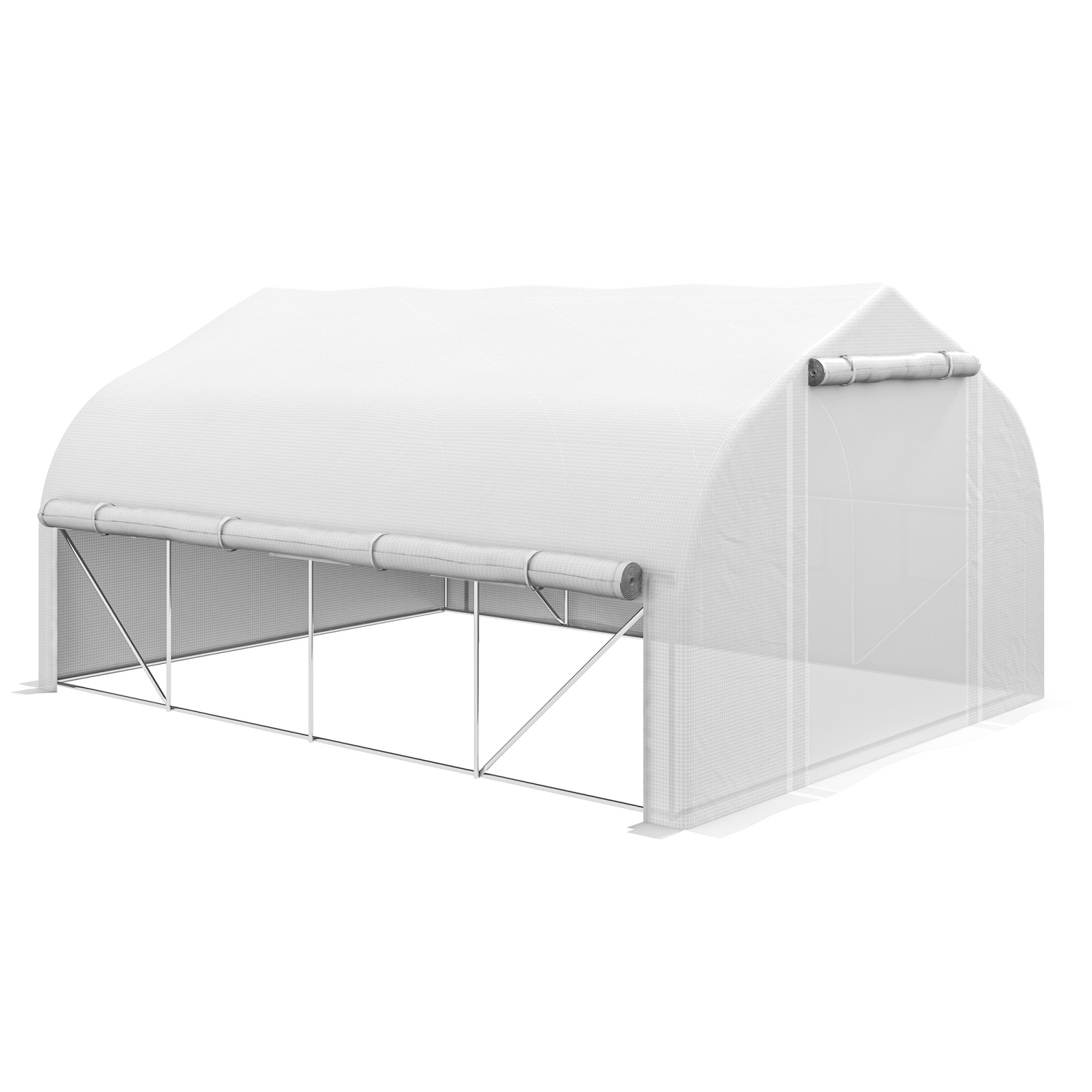 Outsunny 13 x 9.8ft Walk-in Polytunnel Greenhouse, Zipped Roll Up Sidewalls, Mesh Door, 8 Mesh Windows, Tunnel Warm House Tent with PE Cover, Plant