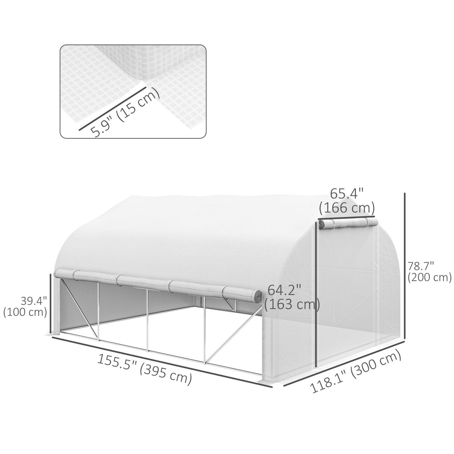 Outsunny 13 x 9.8ft Walk-in Polytunnel Greenhouse, Zipped Roll Up Sidewalls, Mesh Door, 8 Mesh Windows, Tunnel Warm House Tent with PE Cover, Plant