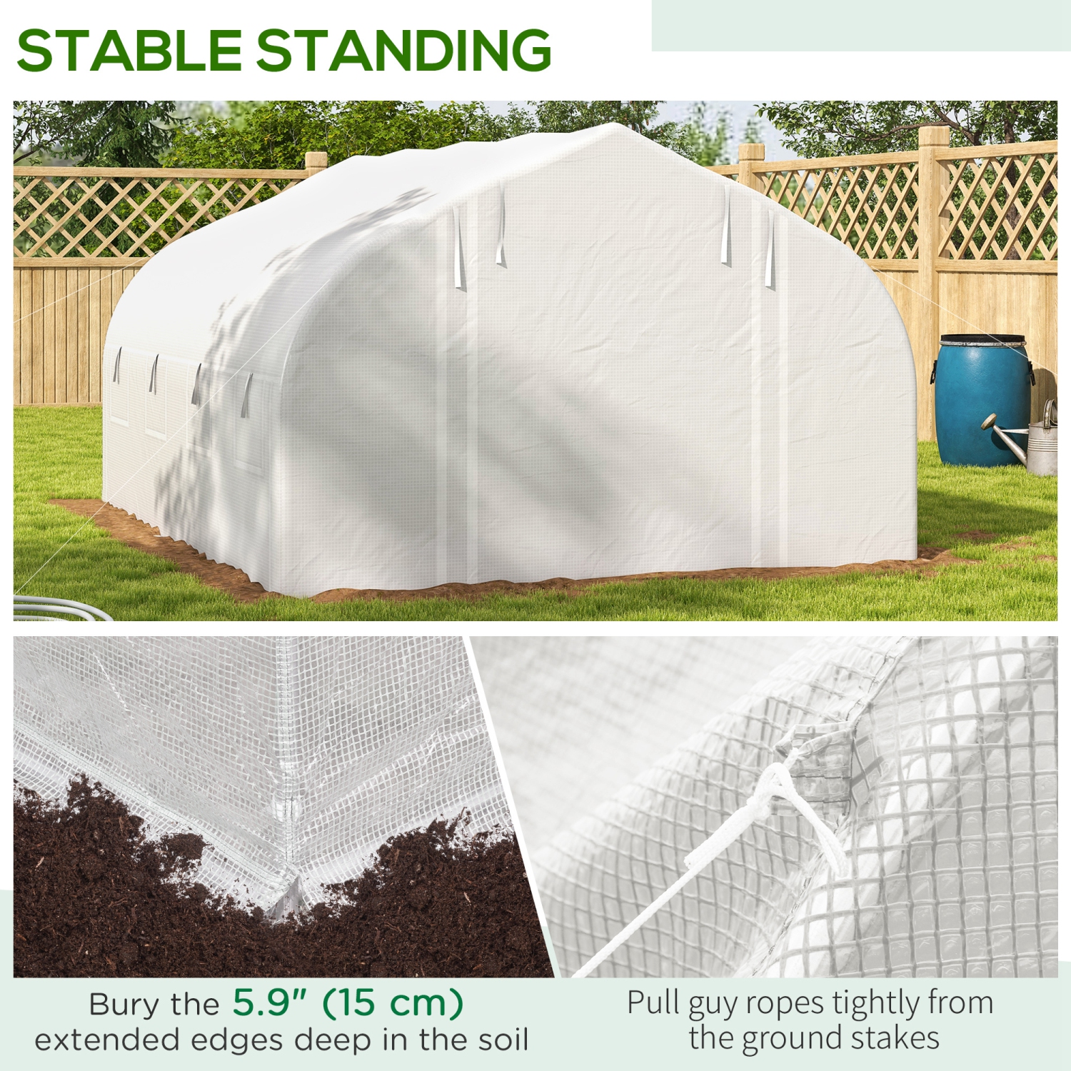 Outsunny 13 x 9.8ft Walk-in Polytunnel Greenhouse, Zipped Roll Up Sidewalls, Mesh Door, 8 Mesh Windows, Tunnel Warm House Tent with PE Cover, Plant