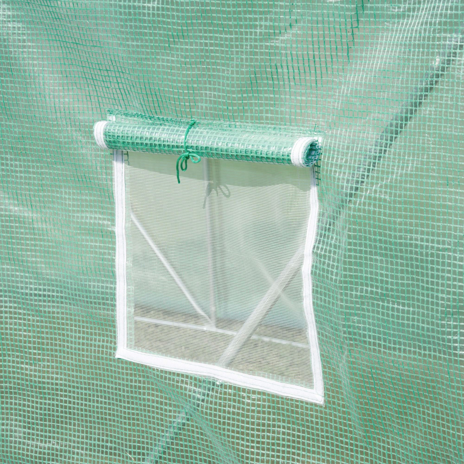 Outsunny Walk-in Tunnel Greenhouse, 19 x 10 x 6.6 ft Hoop House with Zipped Roll-Up Door and 8 Mesh Windows, Outdoor Greenhouse with Galvanised Steel