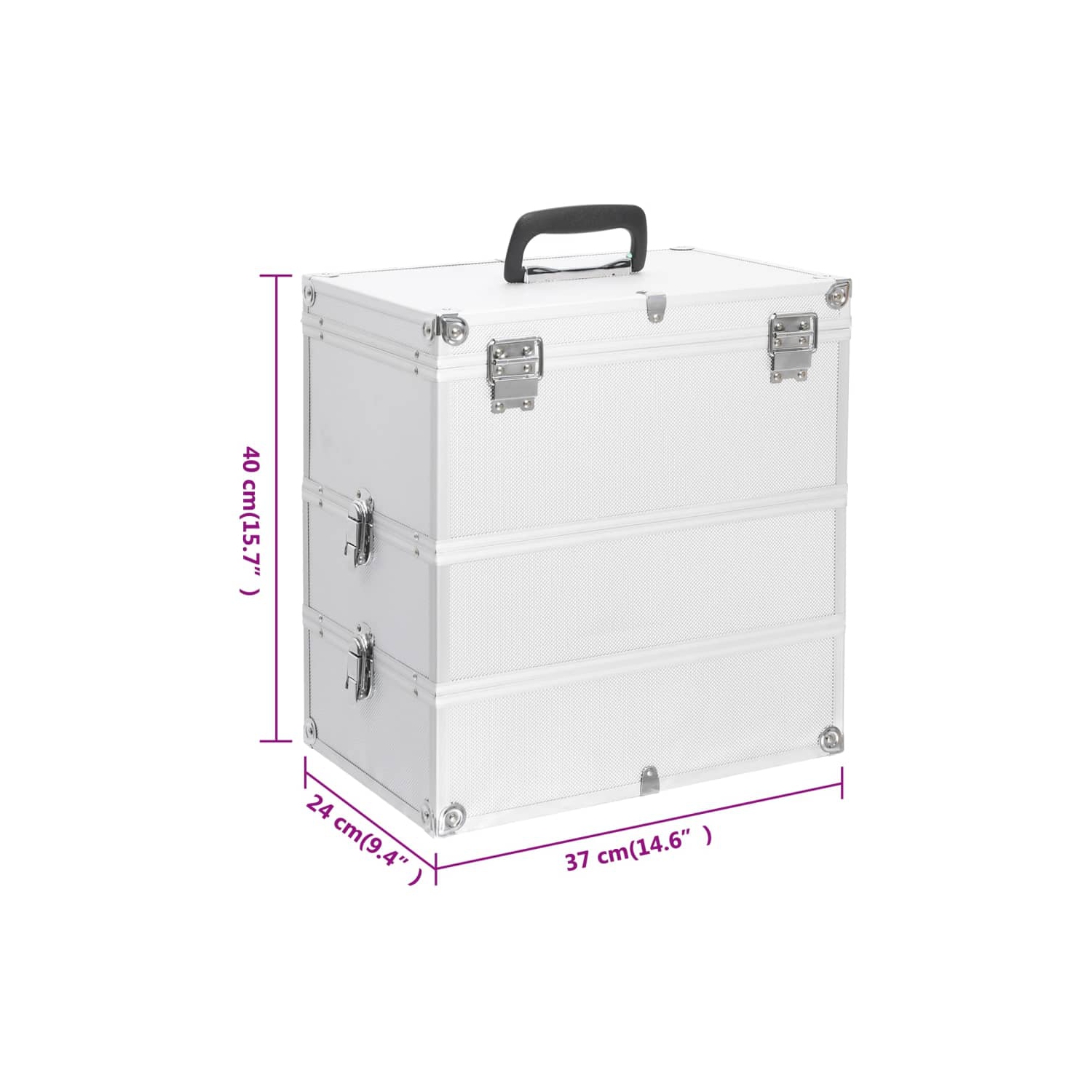 Boîtier de maquillage vidaXL 37 x 24 x 40 cm Aluminium argenté