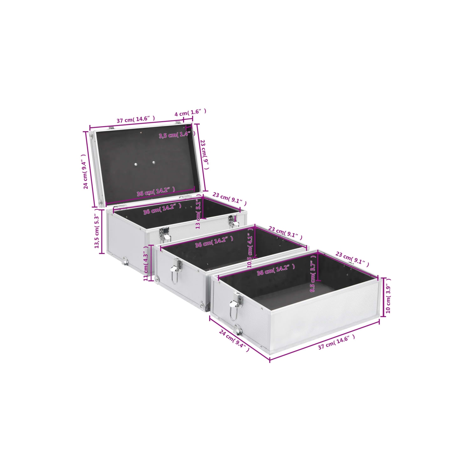 Boîtier de maquillage vidaXL 37 x 24 x 40 cm Aluminium argenté