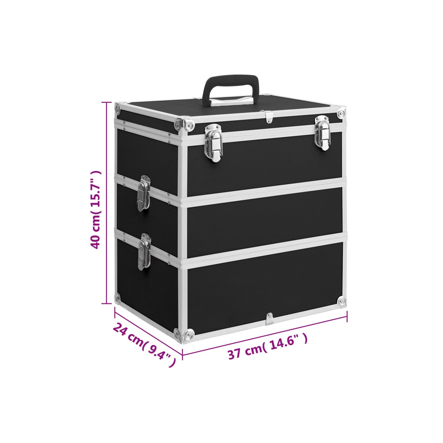 vidaXL Make-up Case 37x24x40 cm Black Aluminium