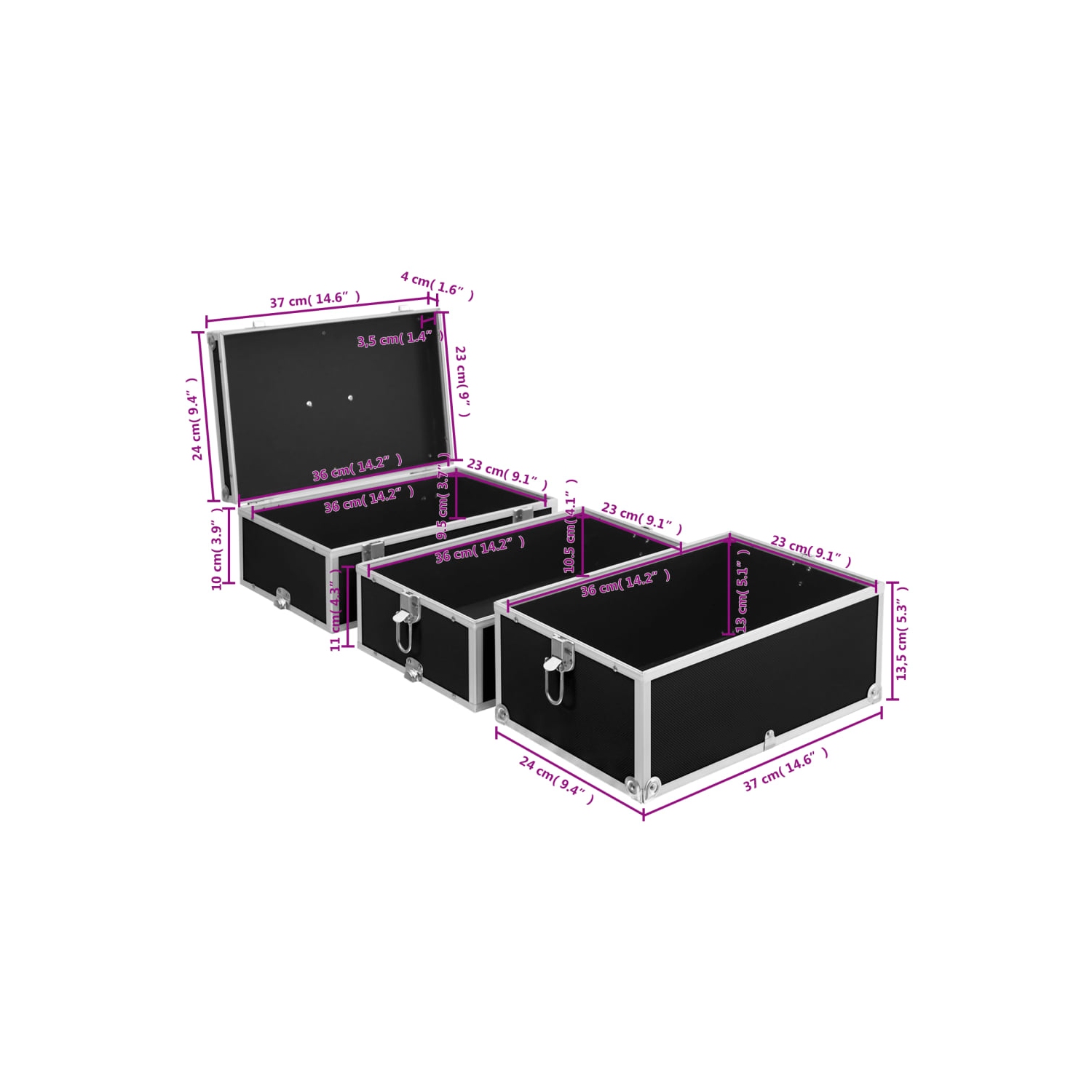 vidaXL Make-up Case 37x24x40 cm Black Aluminium