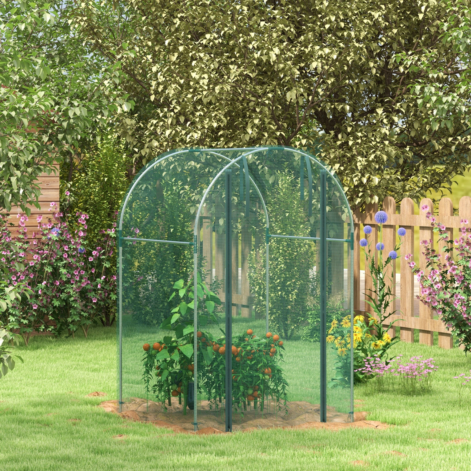 Outsunny 4' x 4' Crop Cage, Plant Protection Tent with Zippered Door and Galvanized Steel Frame, Fruit Cage Netting Cover for Garden, Yard, Lawn,